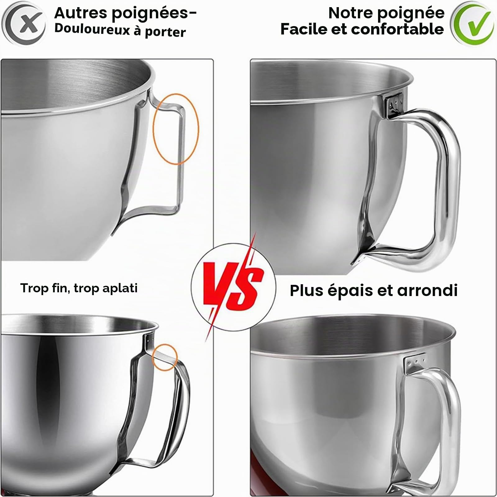 Bol Mélangeur Remplacement Compatible Tête Inclinable 4.5-5 Qt