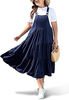 Plus Size Overall Dress for Women Jumper Dress with Pockets Summer Casua...