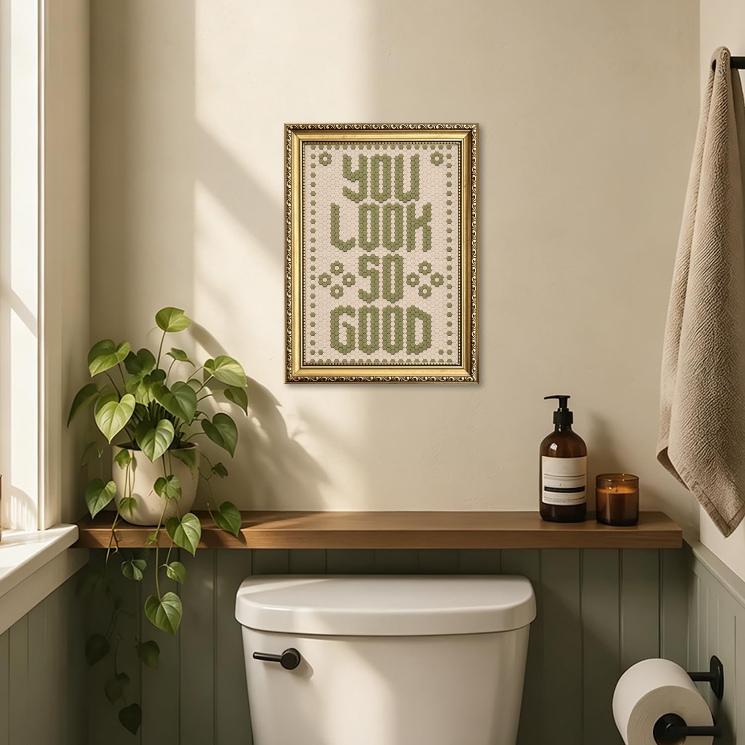 You Look So Good Sign Wall Art Trendy Inspirational Quote Wall Decor Picture Modern Minimalist Green Poster Canvas Painting Print for Living Room Bathroom 24x16 inch Gold Framed image 5