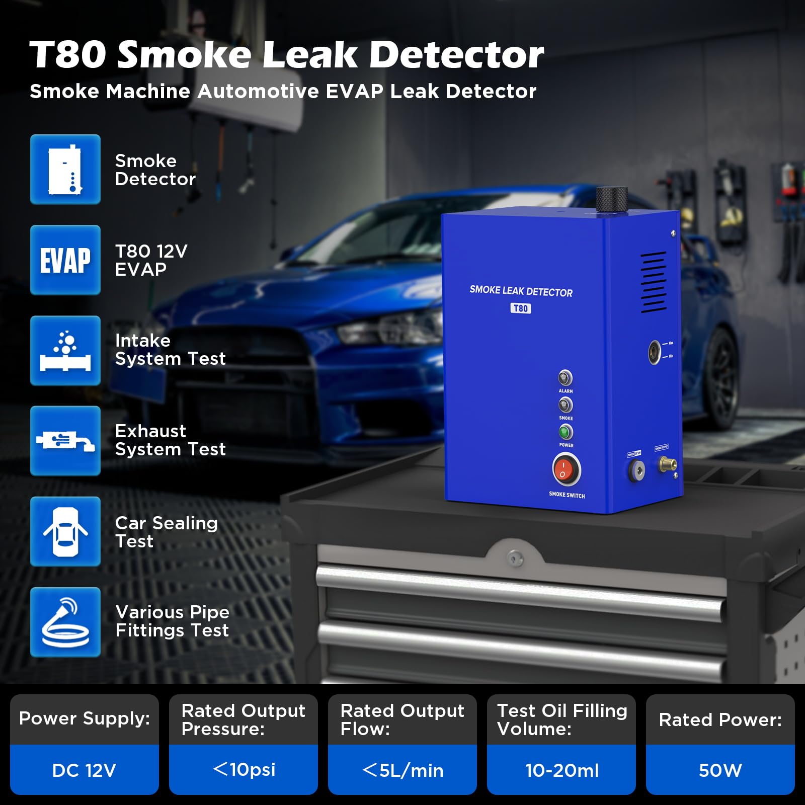 PLAYOCCAR Smoke Leak Detector Automotive,Smoke Tester Machine 12V DC for Pipe System, Fuel Leakage,Vacuum Leak Detection for All Car