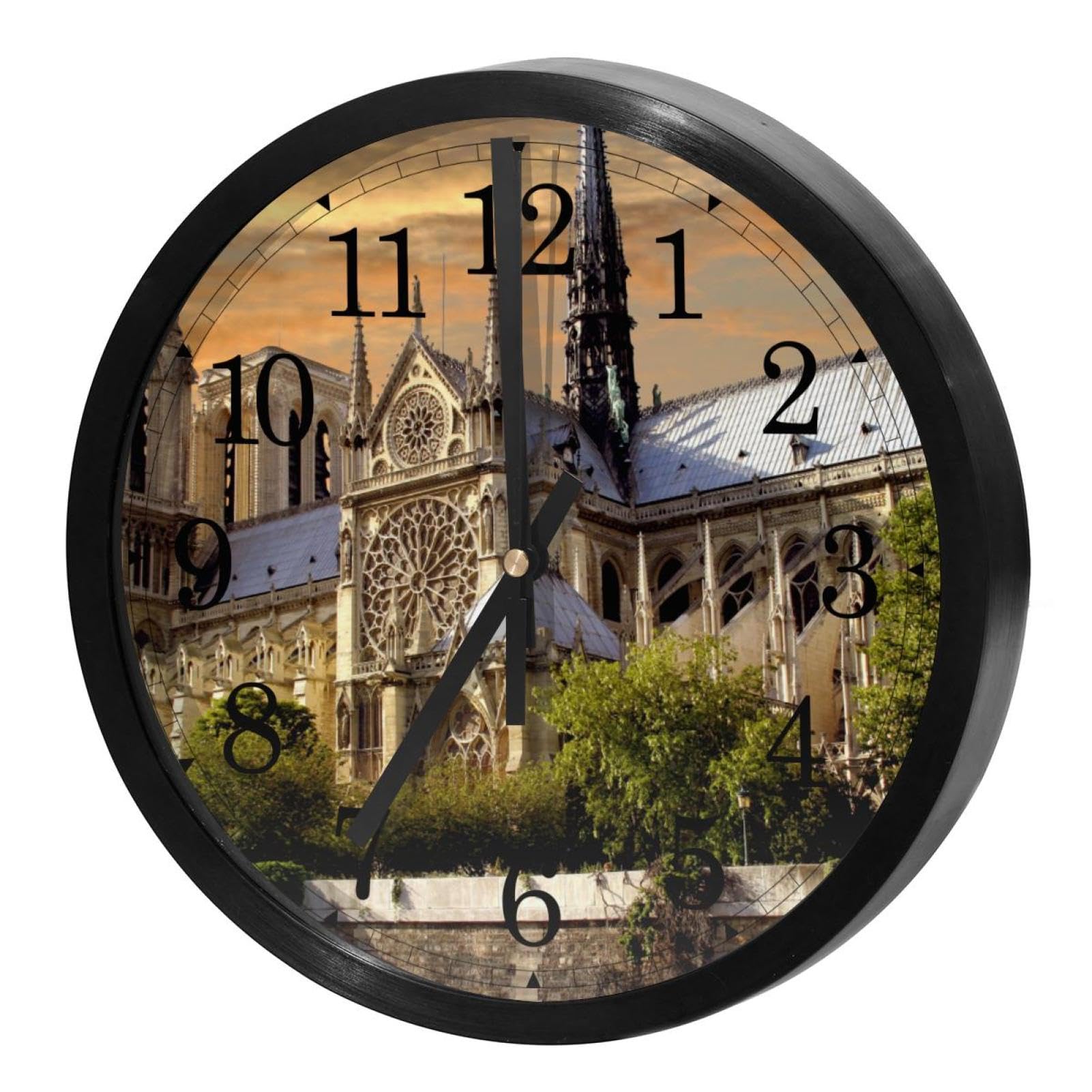 Horloge murale ronde sans tic-tac Notre Dame Sunrise pour salon et maison