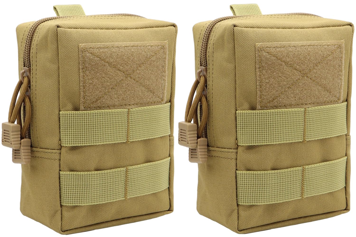YONCONO 2 Pack Tactical Molle Pouch, Multi-Purpose Compact Waist Bags Military Gear Gadget EDC Backpack for Outdoor, Hiking, Hunting, Traveling (Tan)