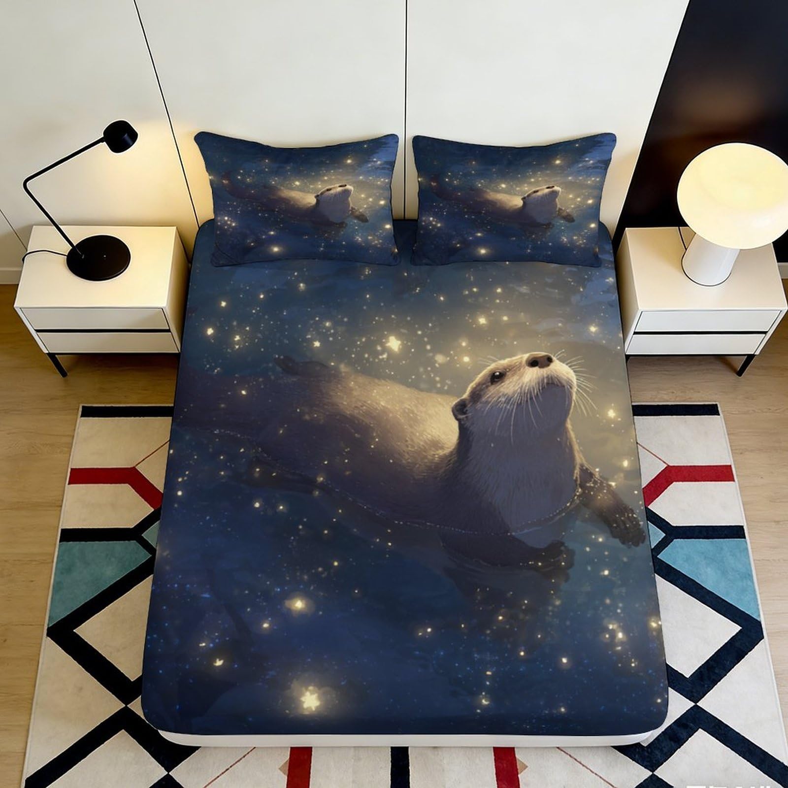 Pnayamiorkfel Style-9 3D Printed Starry Otter Fitted Sheet Microfiber Soft Bed Cover For Bedroom Guest Room Mattress Decor Washable 90X200x25cm