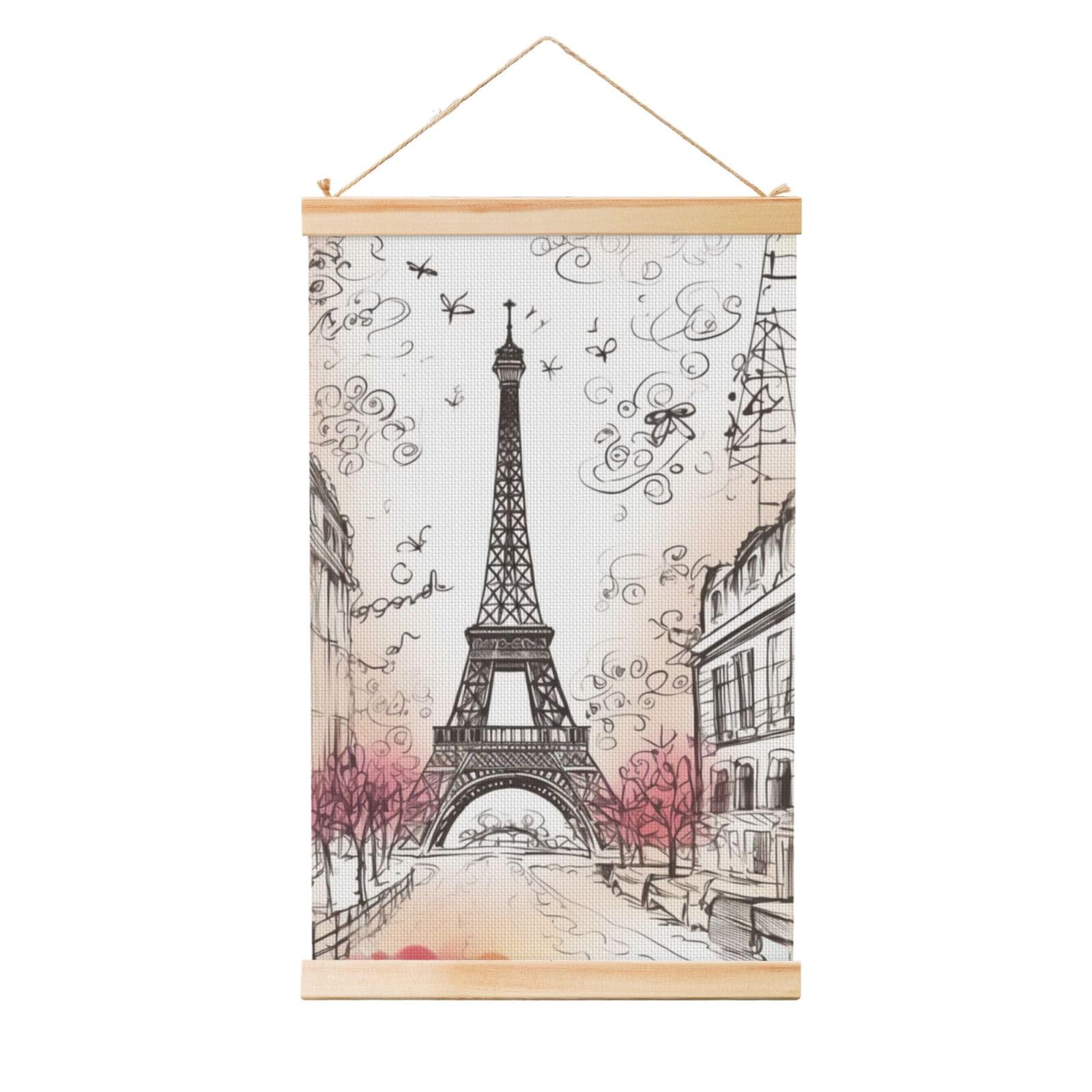 French Paris Tour Eiffel Tower Posters Wooden Shaft Hanging Poster Canvas Prints Scroll Wall Art Painting Vintage Wall Banner Modern Artwork Decor for Home Decor Ready to Hang 20"x30"