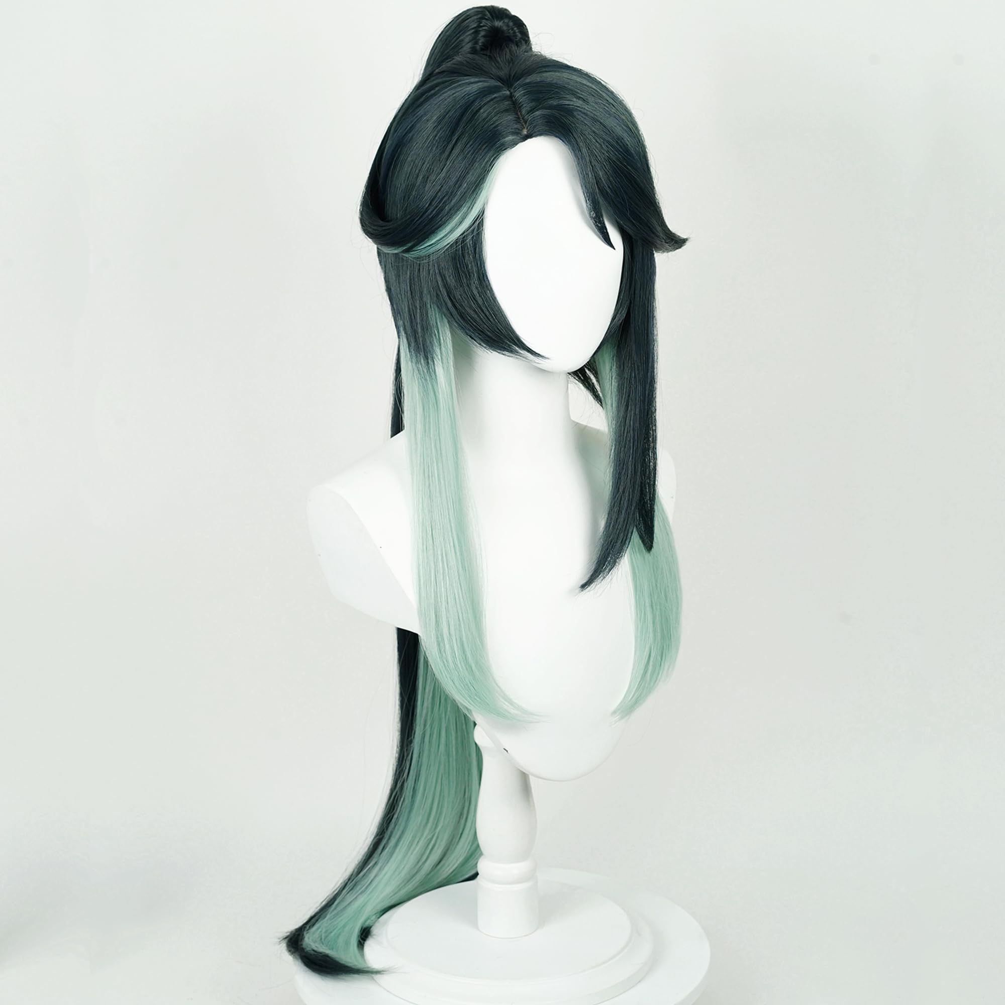 Green Long Straight Cosplay Wig With Tiger Clip Ponytail Heat Resisitant Synthetic Costume Hair for Adult Woemn Halloween Cos Anime Party Replacement Wigs - Image 3