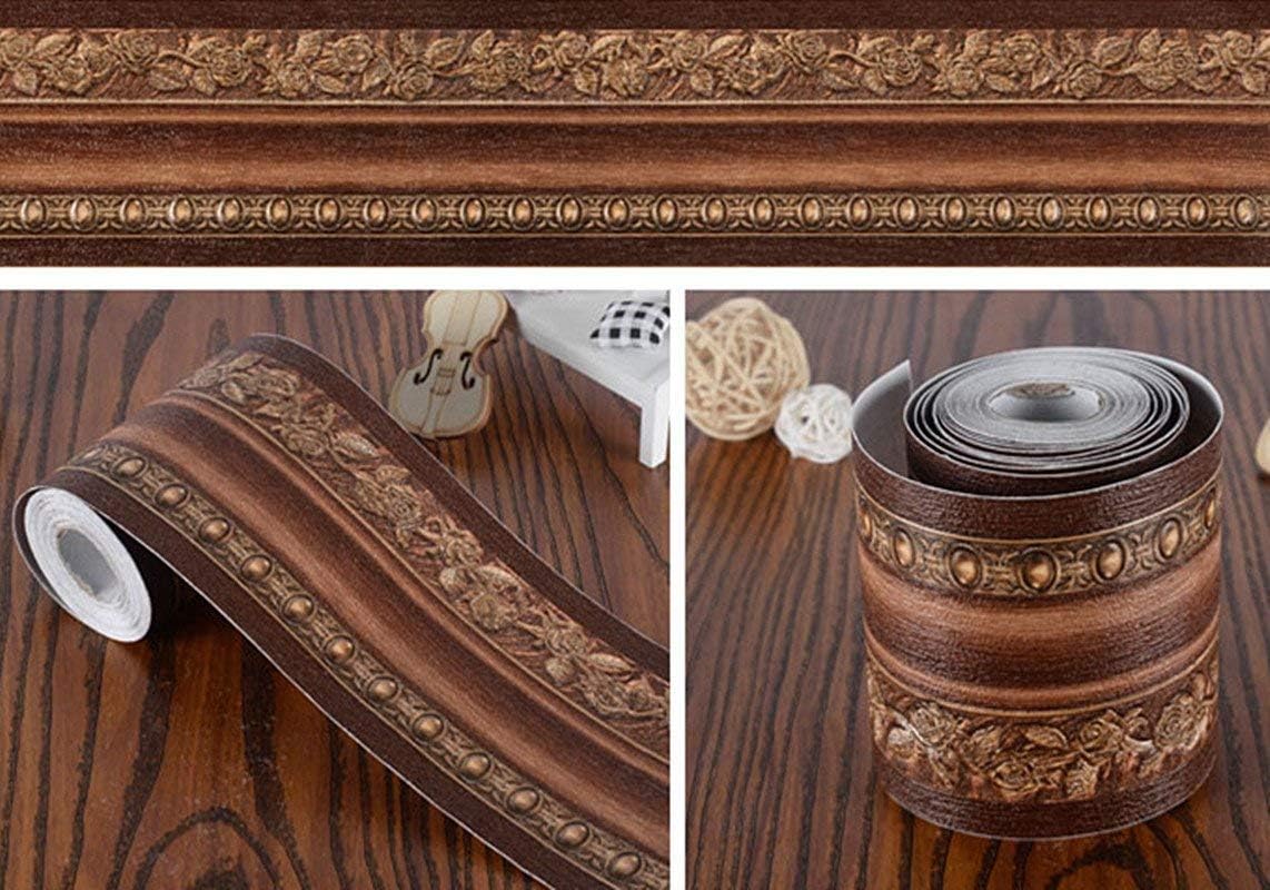 UPREDO 3D Decorative Floral Molding Waterproof Wallpaper Border Peel and Stick for Bathroom Kitchen Counter Top Backsplash Tiles Sticker,4 Inch by 16.4Ft (Dark Brown)