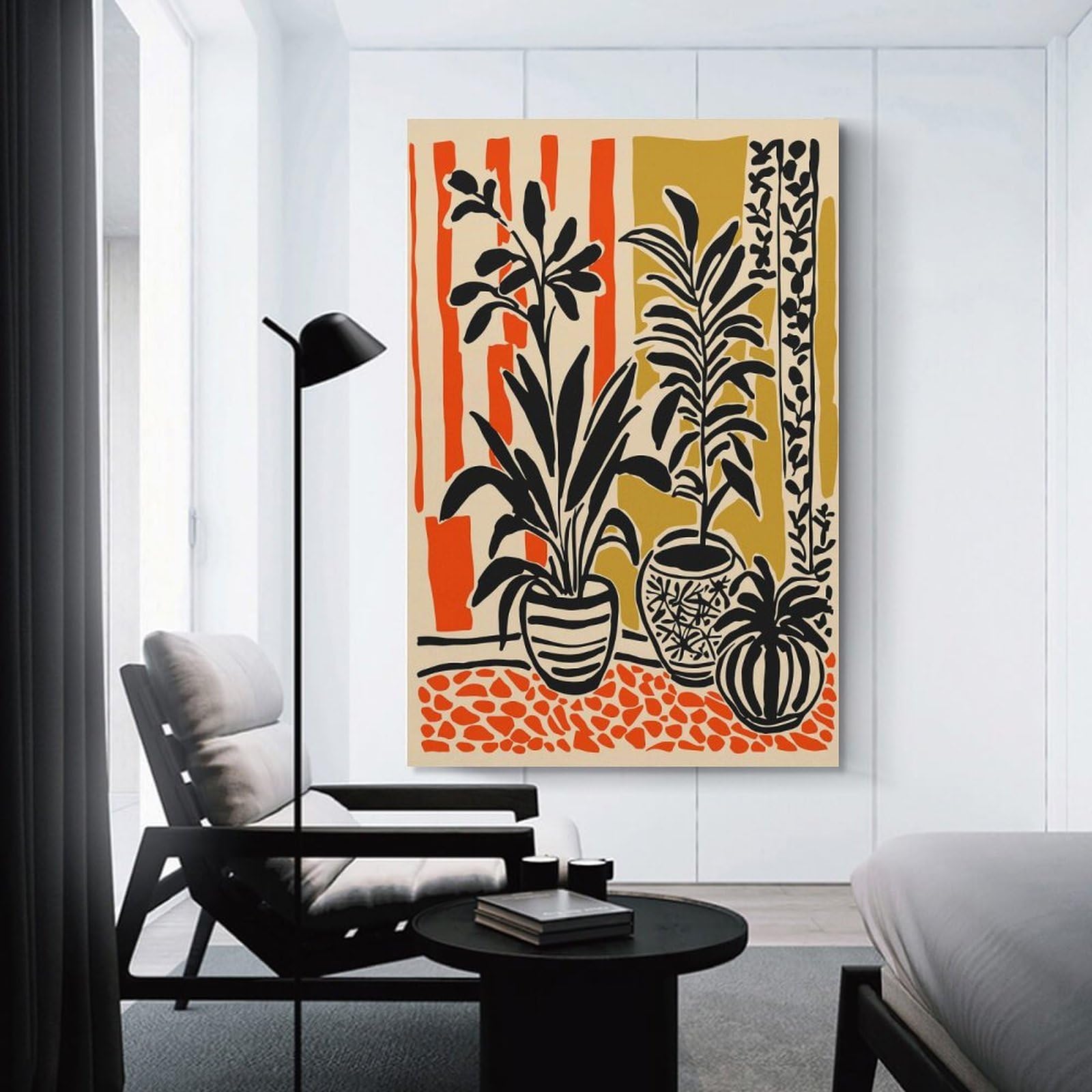 Junmoney Canvas Wall Decor Potted Plants with Striped Background, 12x18inch(30x45cm), for Gallery Wall Layouts in Home Or Office, Home Wall Art for Statement Displays