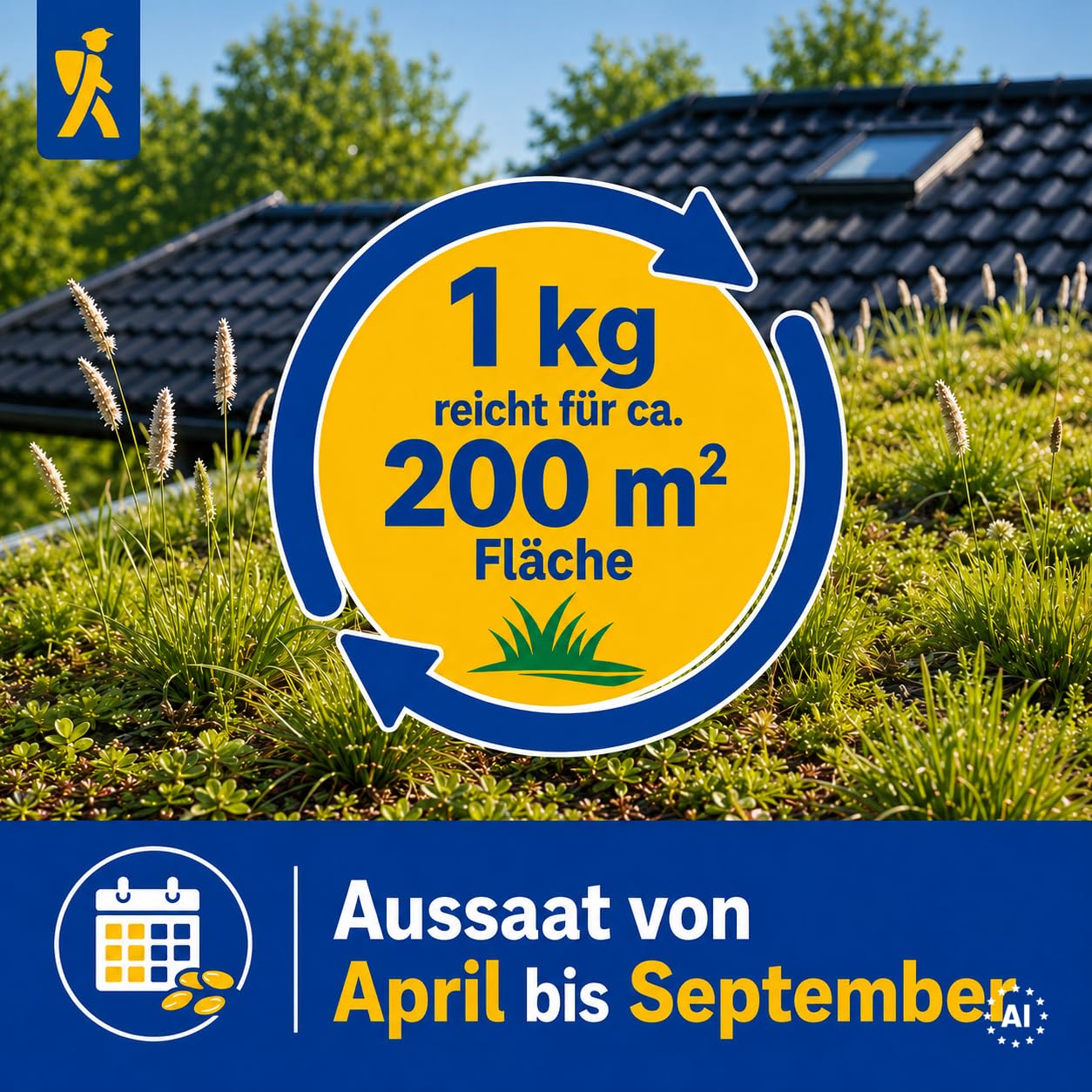 Kiepenkerl Dachbegrünung Kräutermix 801912 - Trockenheitsverträgliche Grasarten und Pflegeleichte Kräuter - Grassamen, Saatgut, Mehrjährig