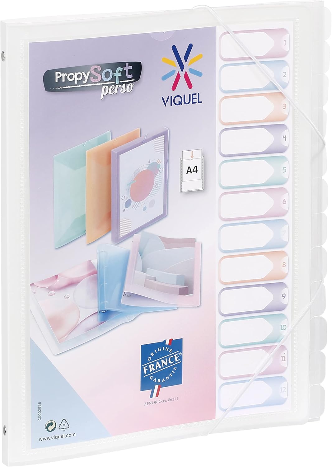 Viquel - Propysoft 12 Compartment A4 Customisable Organiser - Elastic Closure - Translucent Purple