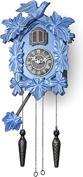 TIMEGEAR Cuckoo Clock with Night Mode, Hand Carved Decorations and Swinging Pendulum Blue