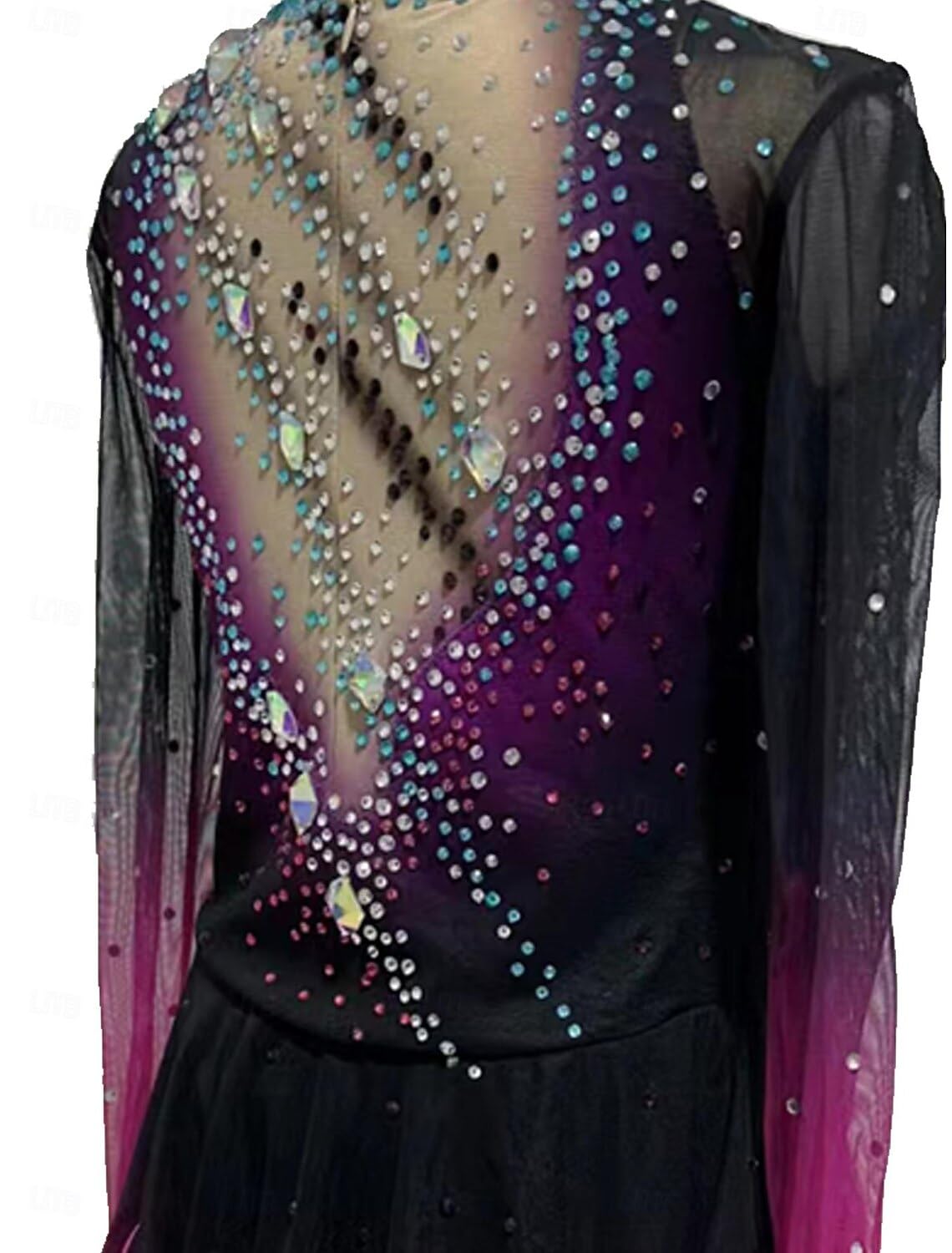 Handgefertigtes Eiskunstlauf Kleid Damen Mädchen Gradient Violett Mesh Spandex Spitze Wettbewerb Skating Bekleidung Kristall Strass
