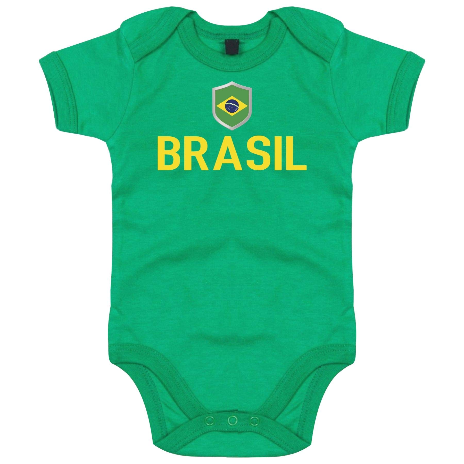 Länder Baby Body - BRASILIEN BRASIL BRAZIL - inkl. Druck Name & Nummer WM Trikot (0-3 Monate, Grün/BRASIL)