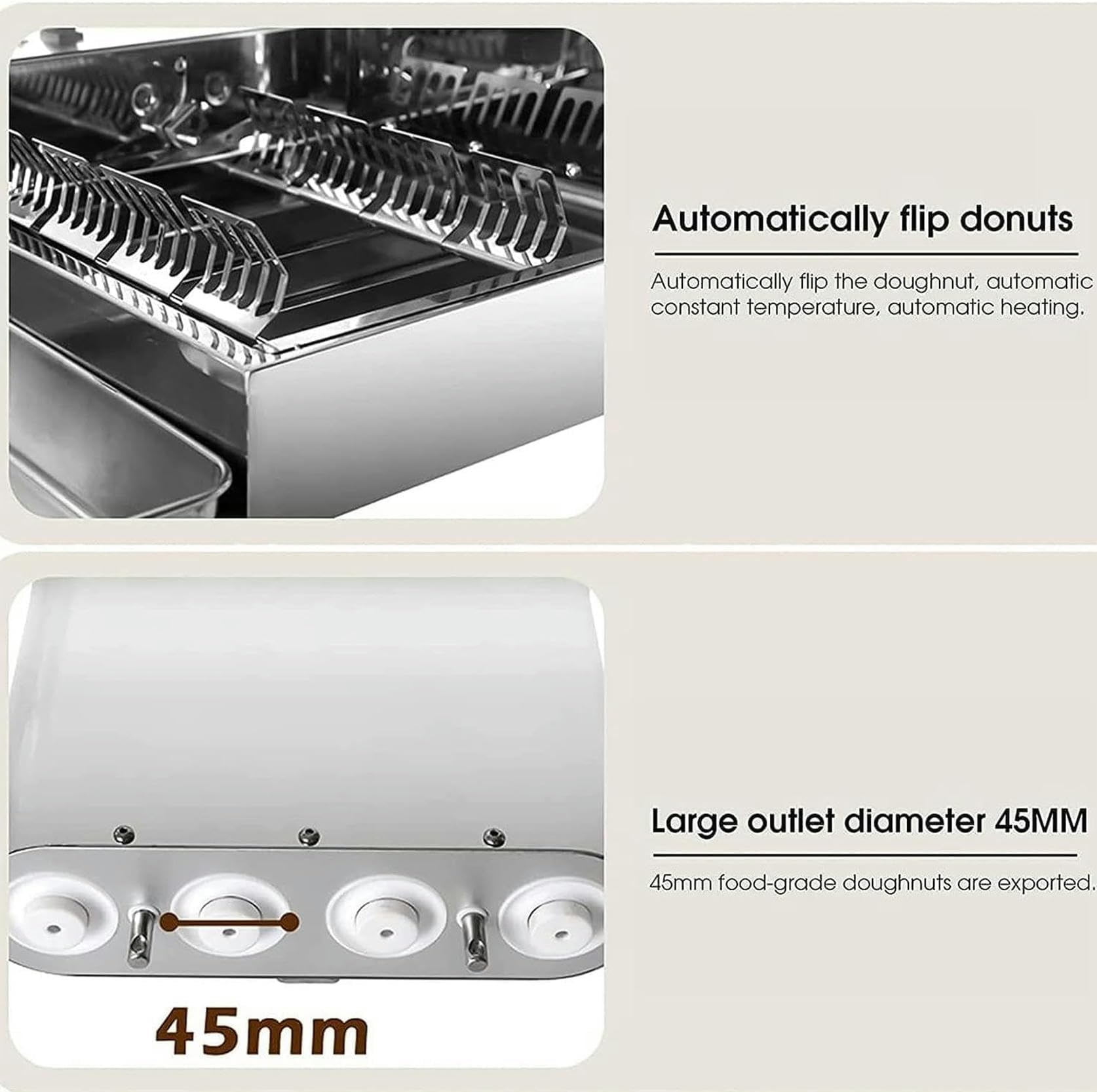 Máquina para hacer donas totalmente automática, 2000 W, comercial, 4 filas, con tolva de 5.5 L, grosor ajustable de 1800 piezas/H, freidora de donas con tapa automática