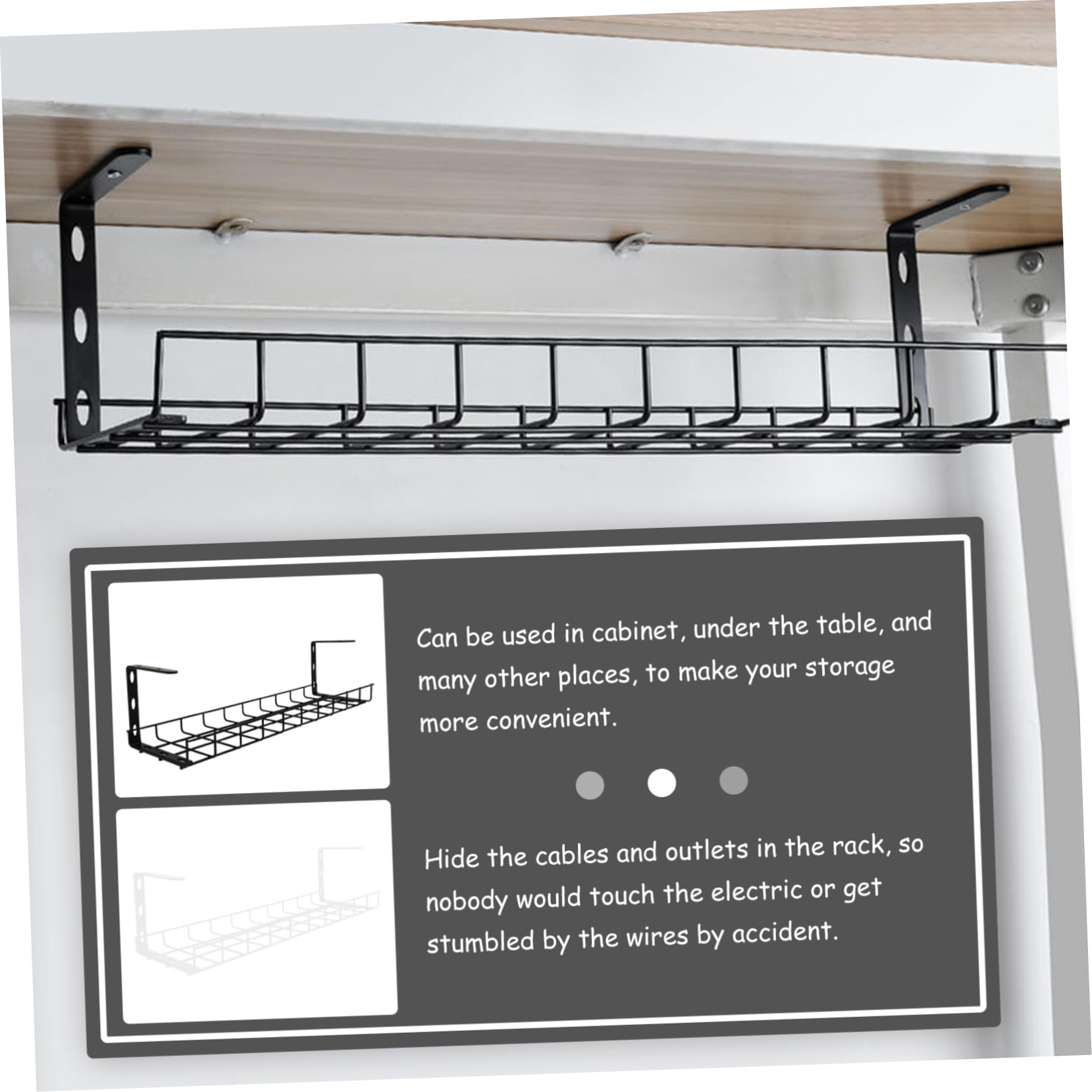 VILLCASE 1 pièce Organisateur de Câbles sous Bureau Noir Rack de Rangement Chic pour Câbles Électriques et Multiprises pour Espace de Travail Ordonné et Pratique