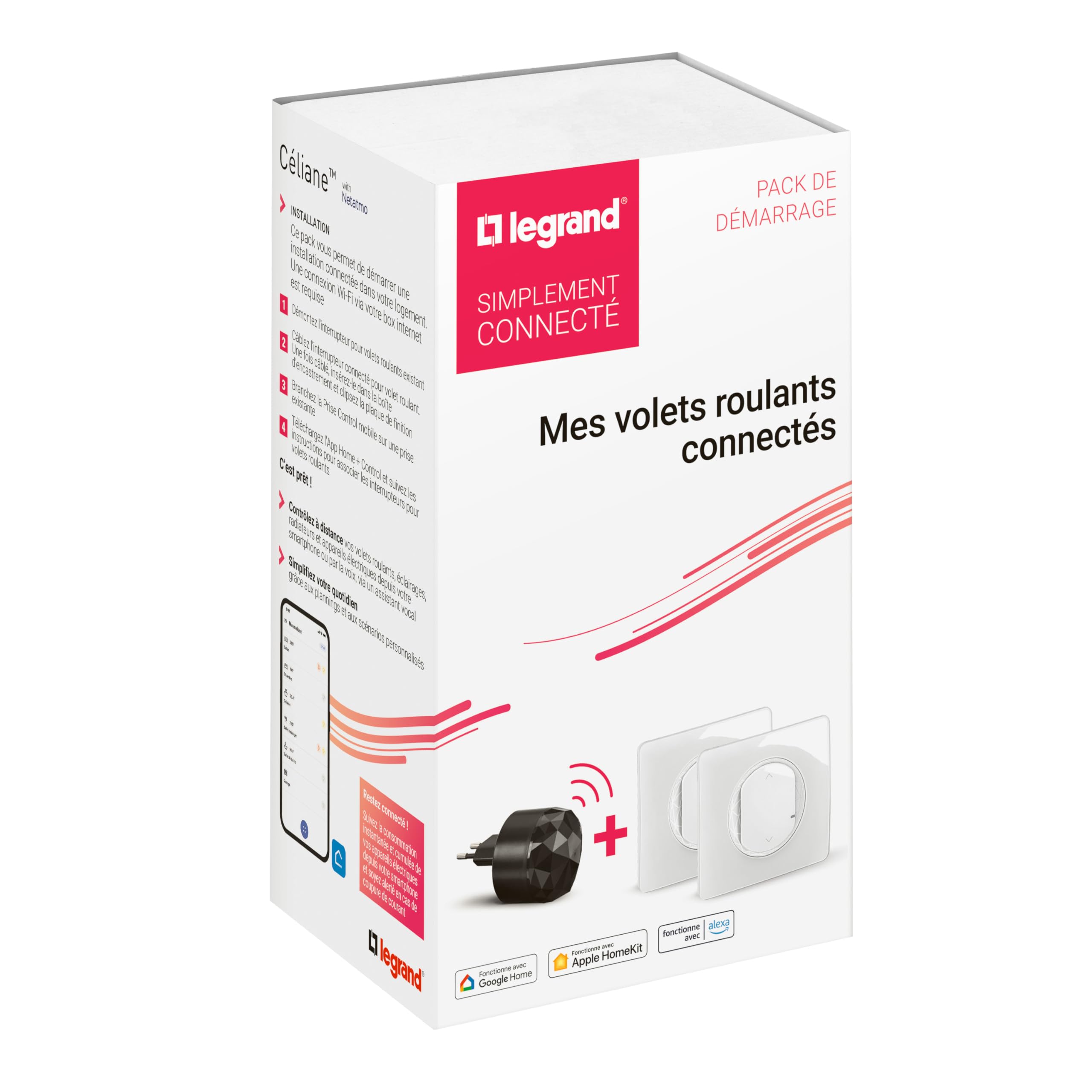 LEGRAND - Pack de Démarrage pour Volets Roulants Connectés Céliane with Netatmo - 2 Interrupteurrupteurs Connectés + 1 Passerelle de Connexion - Blanc Emaillé