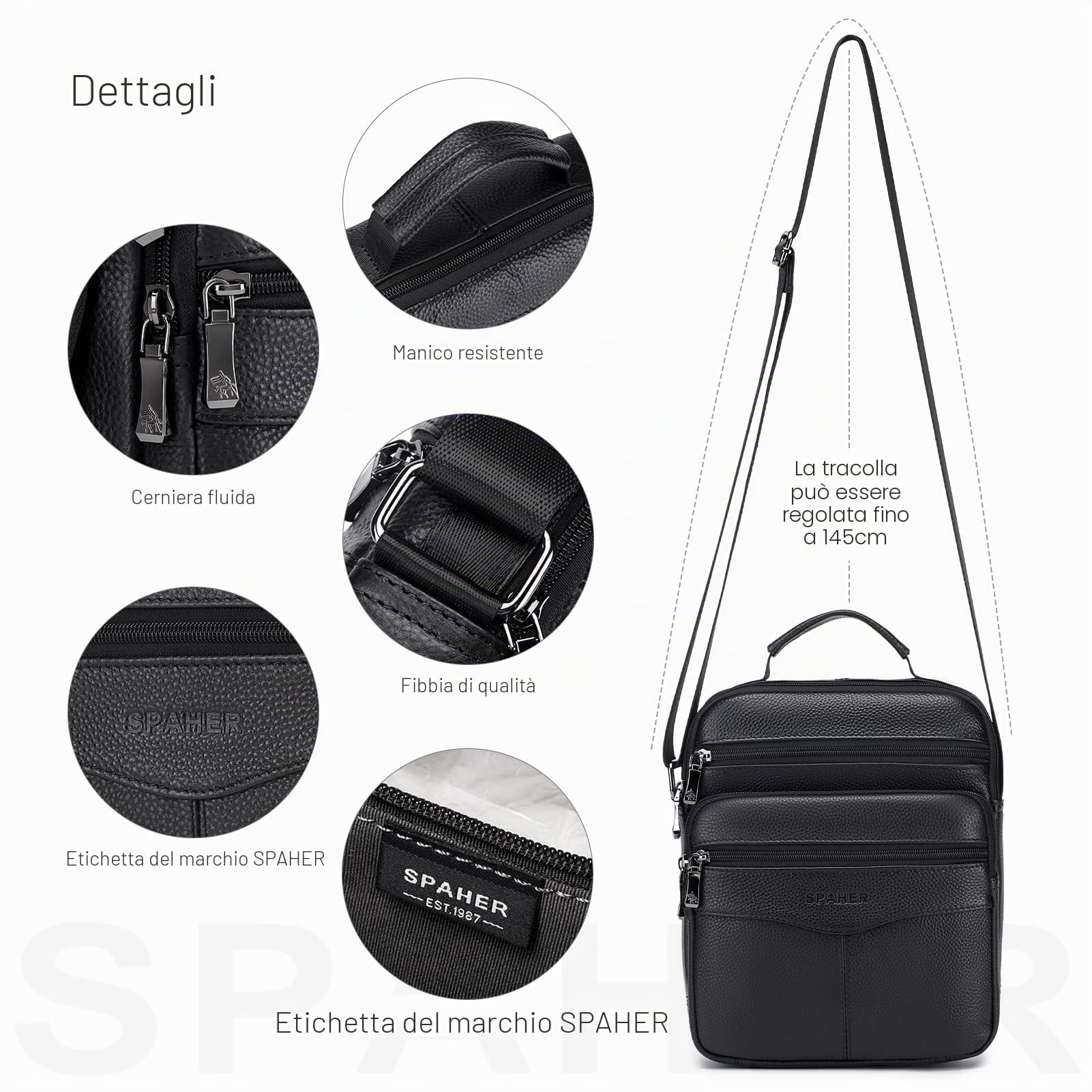 SPAHER Borsello Tracolla Uomo Pelle Borse Uomo Tracolla Borsa Tracolla Uomo Borselli Tracolla per Uomo Borsa a Spalla Borsa da Lavoro Crossbody Bag Borse Messenger per Ufficio Scuola Viaggio