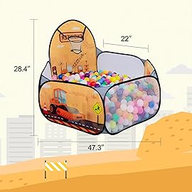 LOJETON Kids Ball Pit, Pop Up Children Play Tent, Toddler Ball Pool Baby Crawl Playpen with Basketball Hoop, Portable Toys for Girls Boys, 4 ft / 120 cm, Balls Not Included, Engineering Car
