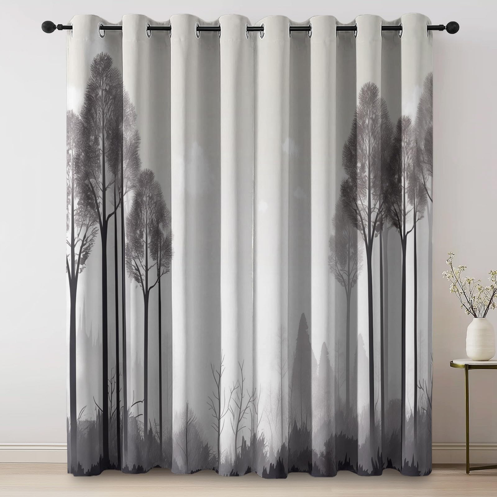 Zasłony zaciemniające do sypialni szer. 117 cm x dł. 229 cm (2 panele), abstrakcyjne drzewa dżungli, latające ptaki, zasłony na przelotkach do salonu, izolacja termiczna, zasłony okienne do jadalni