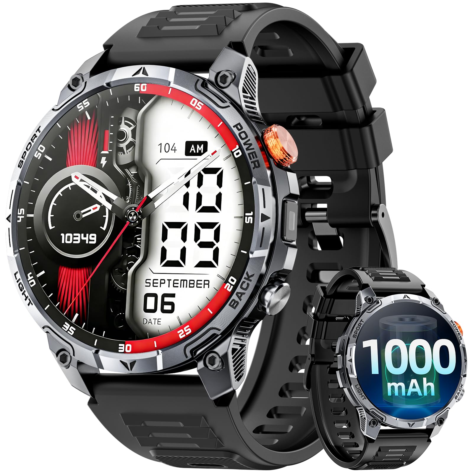 Smartwatch Uomo Militare,1000mAh Batteria 100 Giorni,1.75''HD Orologio uomo con Chiamate,Tracker Attività con 100+ Modalità Sportive,IP68 Impermeabile,Torcia,Cardiofrequenzimetro,SpO2 per Android iOS