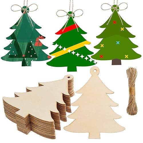 36 Pieces Wooden Christmas Tree Cutouts 6 Inch Unfinished Christmas