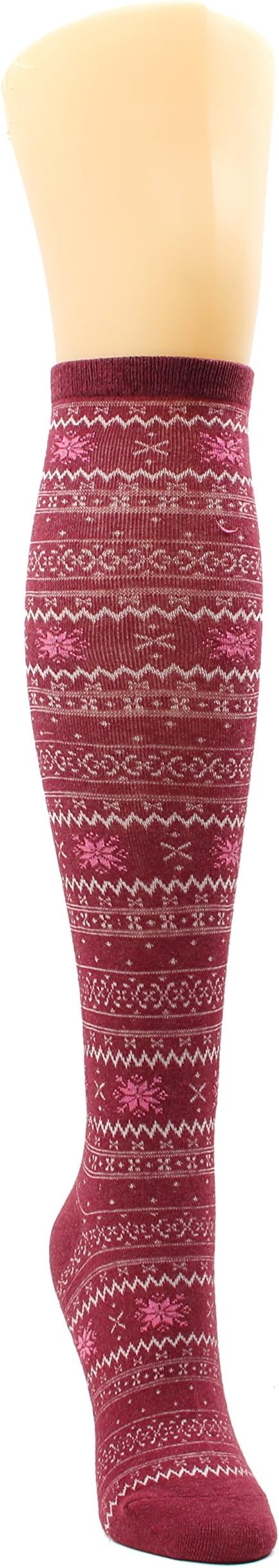 WOWFOOT Women's Knee High Socks Luxury Cotton For Girl Stylish Design Fun (A-Snow(red)-1pair)