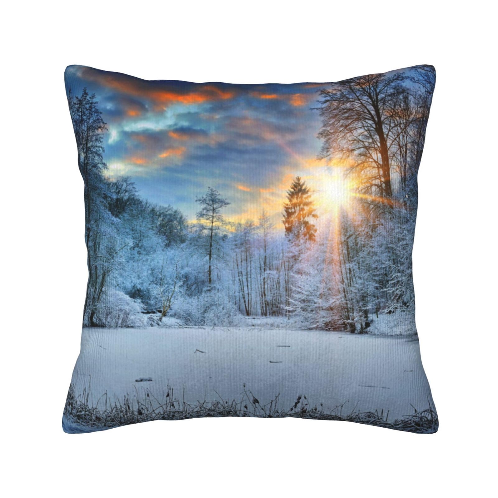 Taie d'oreiller velours côtelé paysage soleil couchage de haute finition