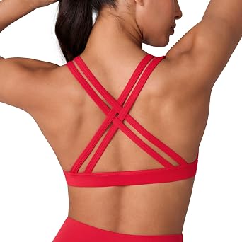 UNISSU Hugcurve Crisscross Strappy Back Sports Bra U Neck Wireless Padded Yoga Workout Tops