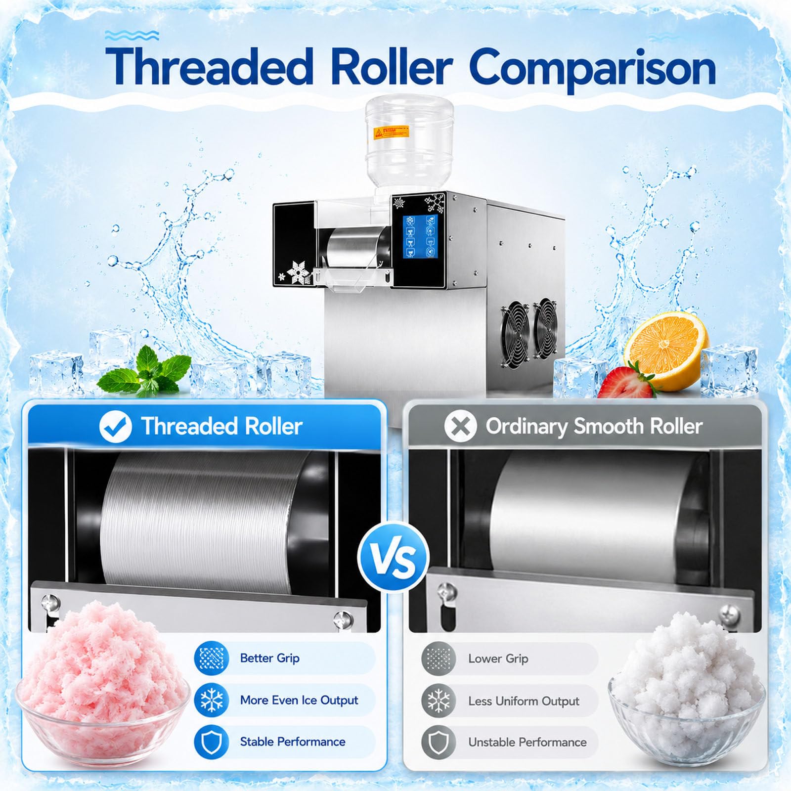 Máquina de Hielo en Escamas Comercial 750W Acero Inox 304 Rápida Aire | Textura Esponjosa Ideal para Bingsu, Té con Leche y Bebidas Frías. Excelente Rendimiento para Cafeterías y Snack Bars