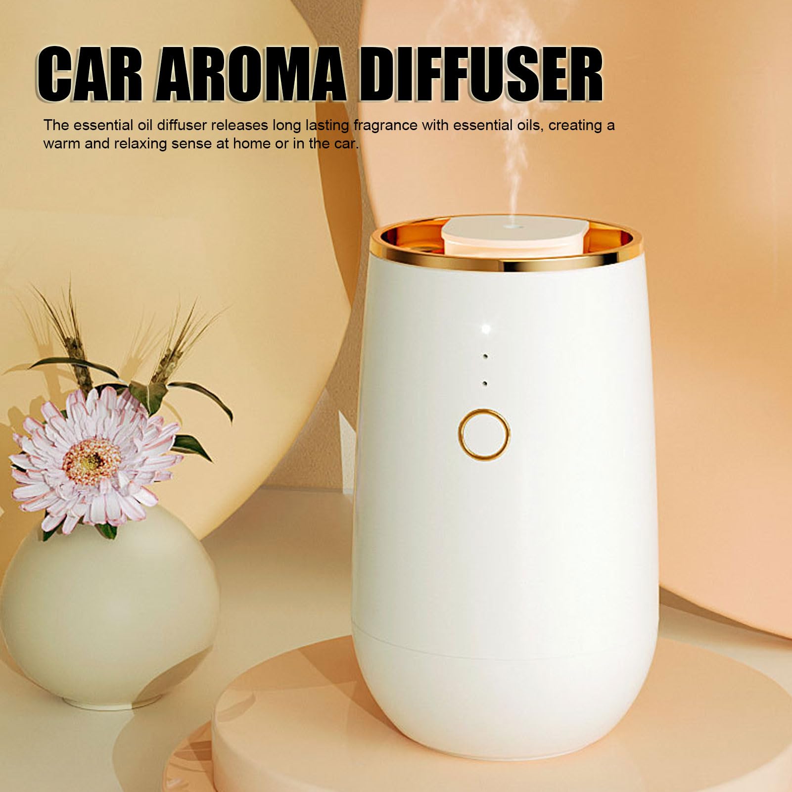 Car Diffuser, Compact Car Air Freshener Diffuser Mini USB Air Scent Small Humidifier Versatile Essential Oil Air Fresher for Room Home Office Bedroom (White)