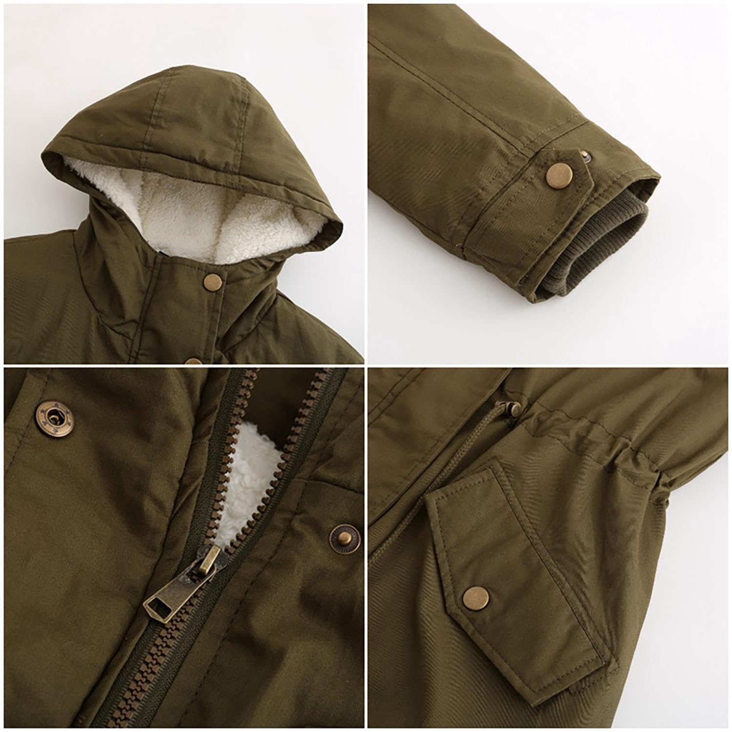 Damen Parka Mantel mit Kapuze Gepolsterte Baumwolljacke Damen Solide Fleece Gefüttert Warme Oberbekleidung für Radfahren, Wandern, Angeln, Bergsteigen,Green,XL(Bust:124cm)