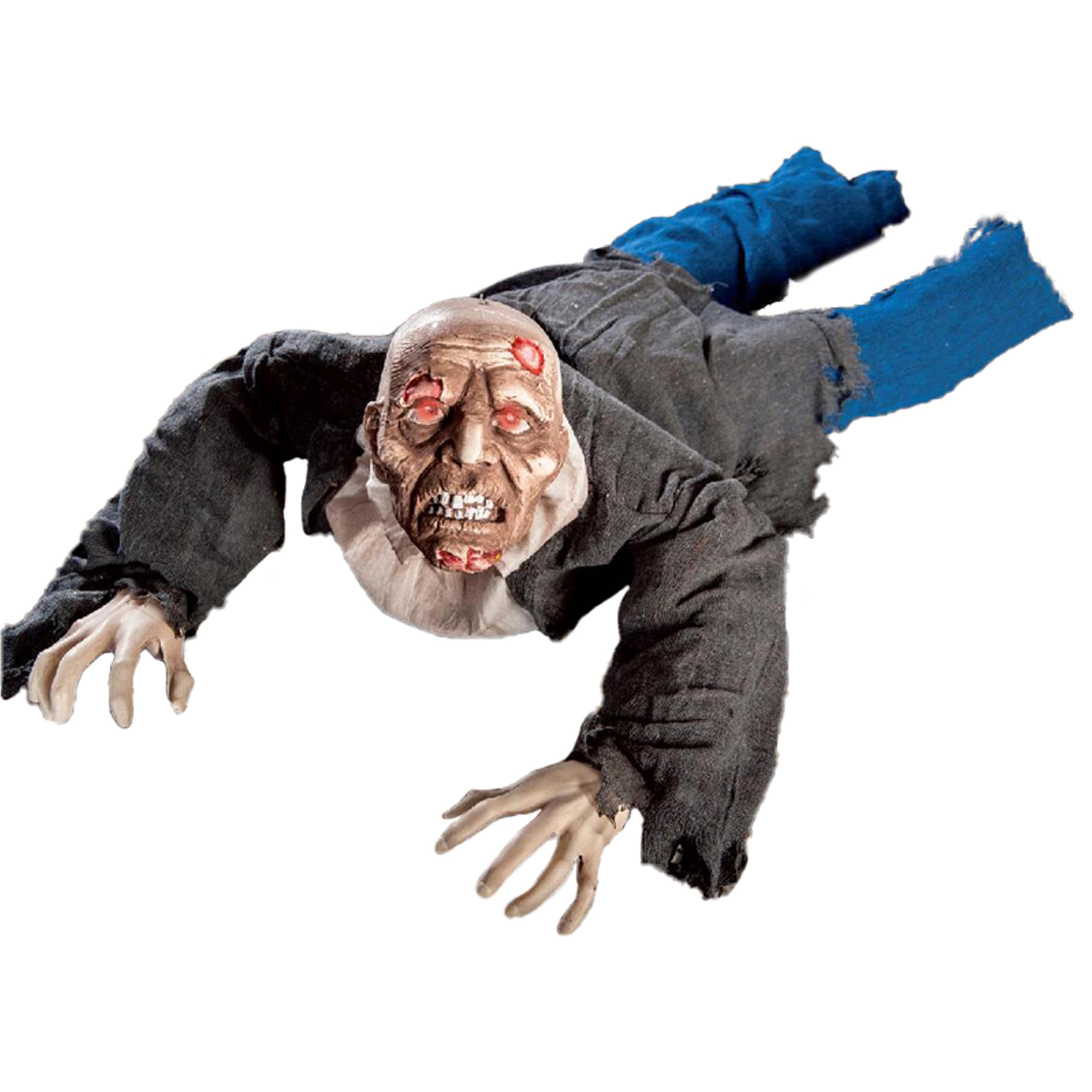 Dekoracja na Halloween Zombie 1,40 m – pełzająca straszna figurka z ruchem ramienia, czerwone oczy LED | dźwięk – figurka Halloween SHXHD2403 na baterie – dekoracja na imprezę, wejście, korytarz i
