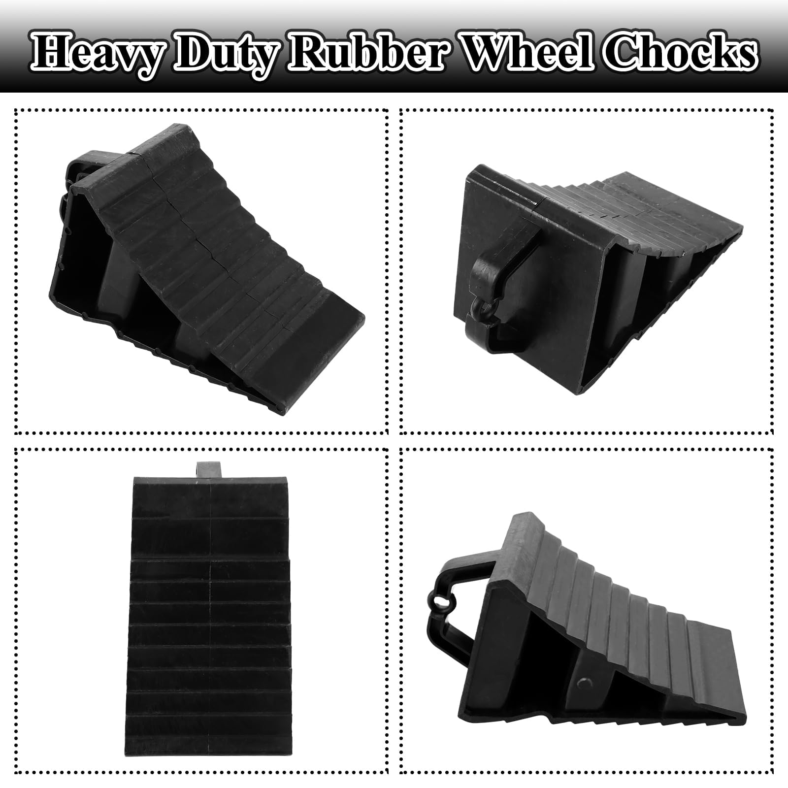MIVIDE 4 Stück Unterlegkeil mit Griff 20 x 12 x 11 cm Unterlegkeile Anhänger Schwarz, PVC Unterlegkeile Auto Bremskeile Anhänger, rutschfeste Unterseite