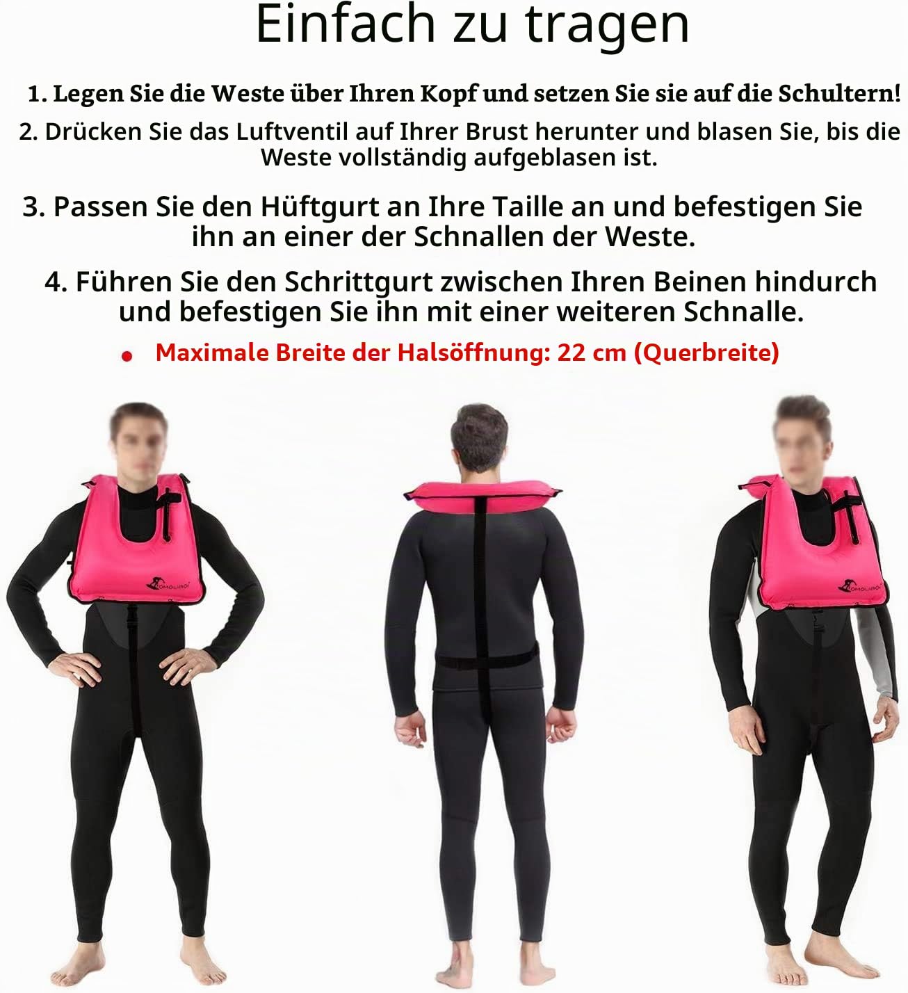 Aufblasbare Schnorchelweste, Option Sommerstrand, Unisex, Geeignet für Viele Wassersportarten, 66-220 lbs