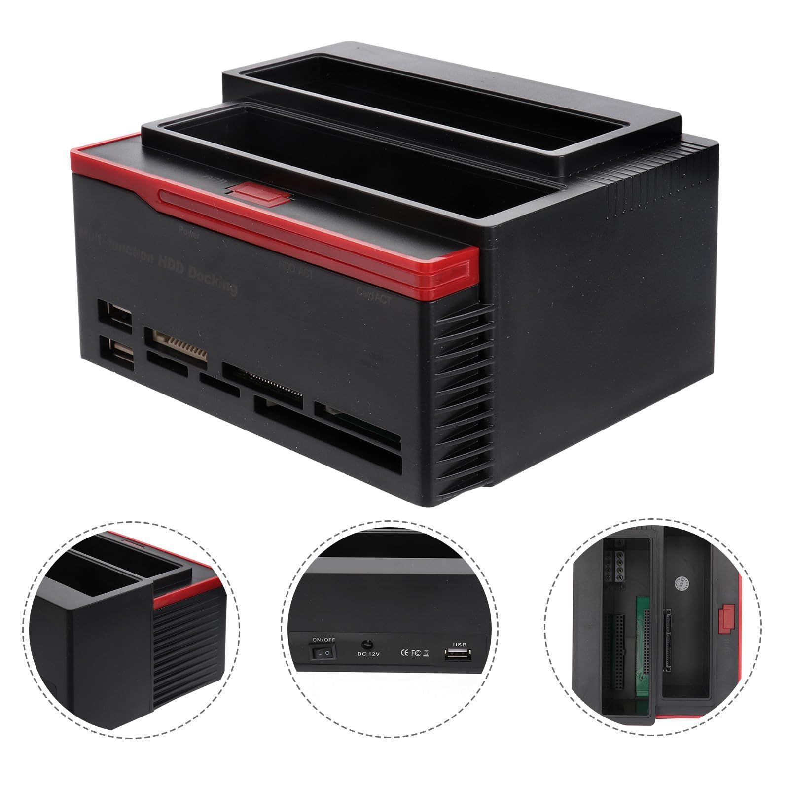 Boîtier Disque Dur Externe Double Baie pour 2 Disques IDE et Interface Série 2,5 3,5 Pouces, Plastique Noir, Plug and Play avec Hub D'extension, Compatible 3tb X 2