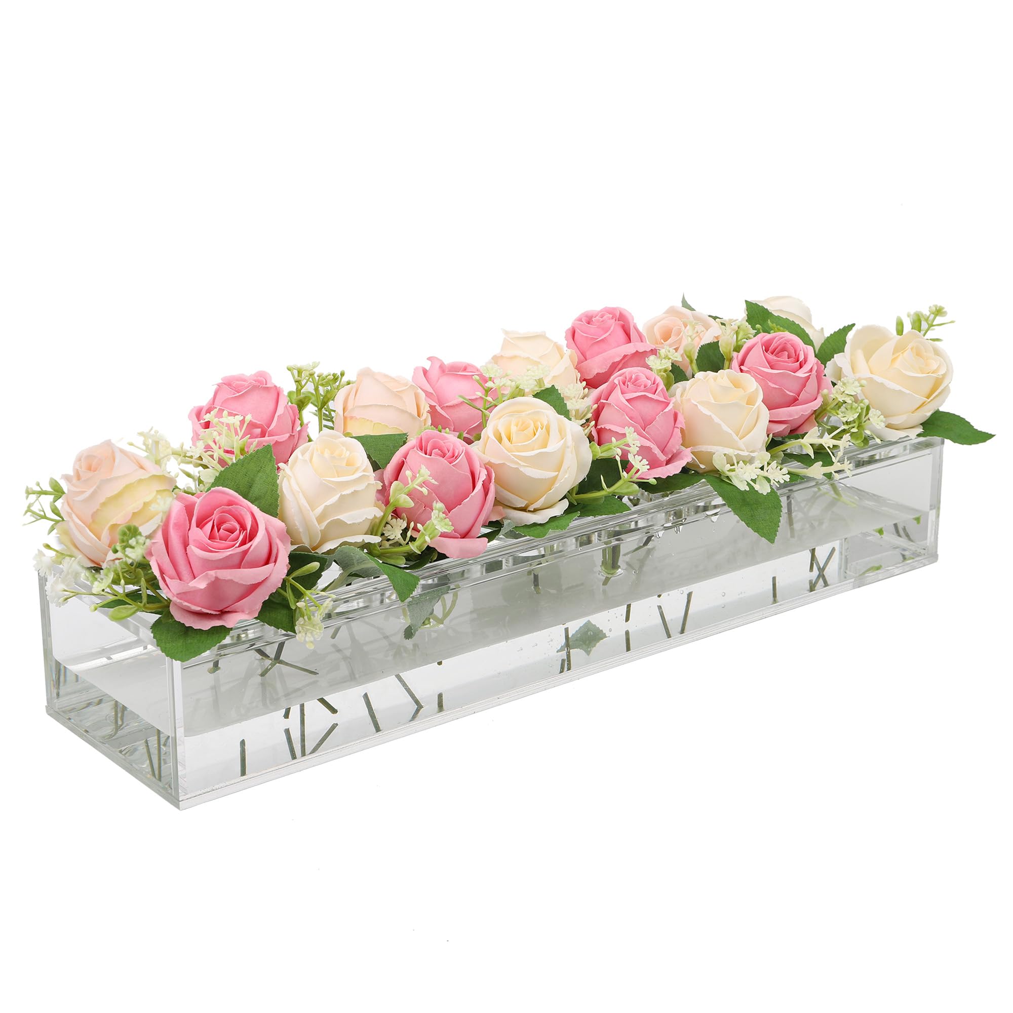 Clear Long Acrylic Flower Vase Rectangular Floral Centerpiece for Dining Table Wedding Christmas Party Home Decor Modern Vases Rectangle Flowers Holder 15.8 Inches 16 Holes Acrylic Decorative Vase