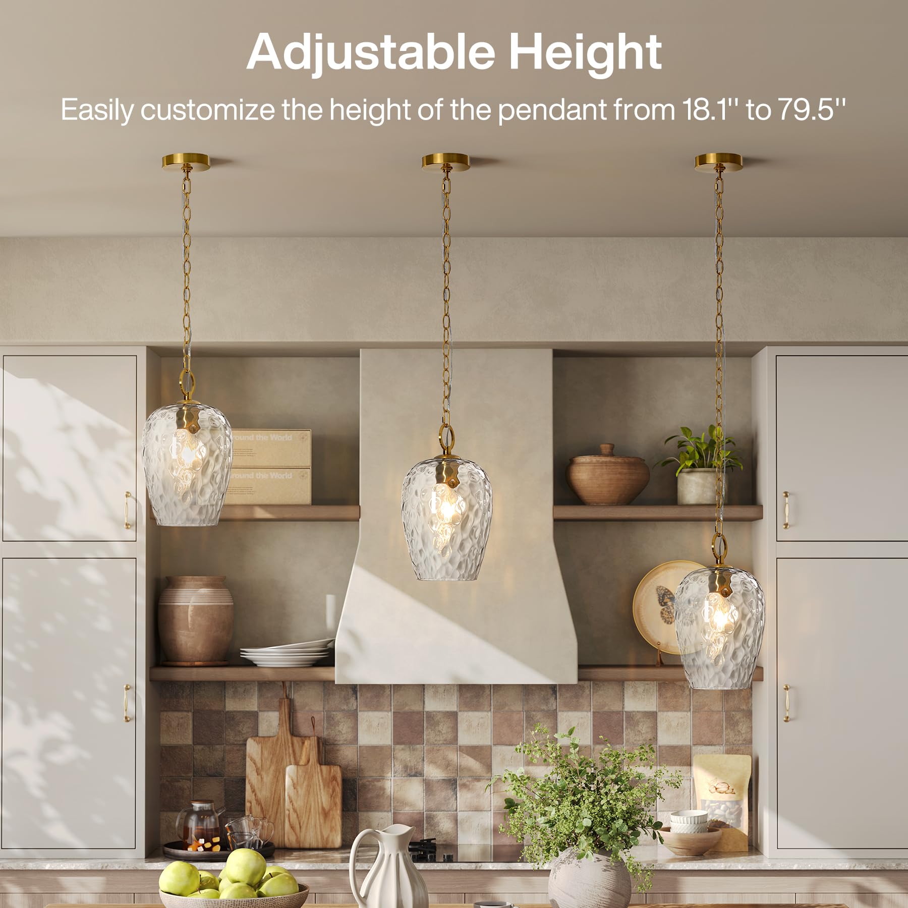 Tribesigns Pendelleuchte mit Gehämmertem Glasschirm, 152 CM Höhenverstellbar Ø22 CM, Dimmbar, Hängelampe Esstisch E27 Fassung, Modern Hängeleuchte für Esstisch Wohnzimmer Küche Schlafzimmer
