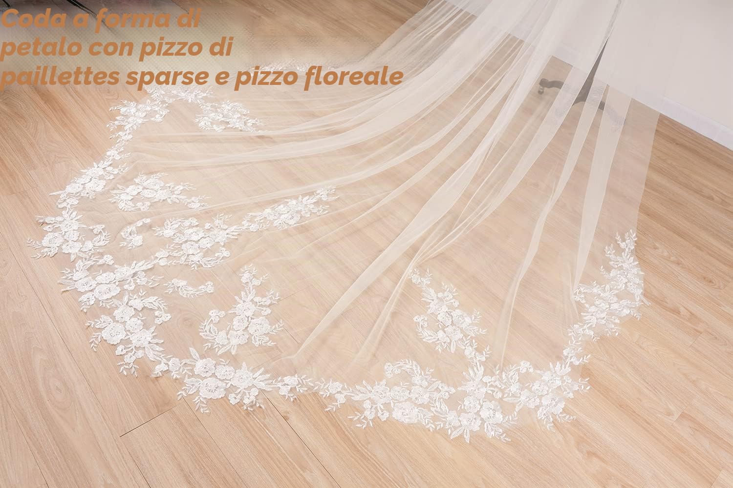 EllieWely Velo da sposa in pizzo a 1 piano, lunghezza cattedrale, F13, Avorio, 3M*3M (118 inch)