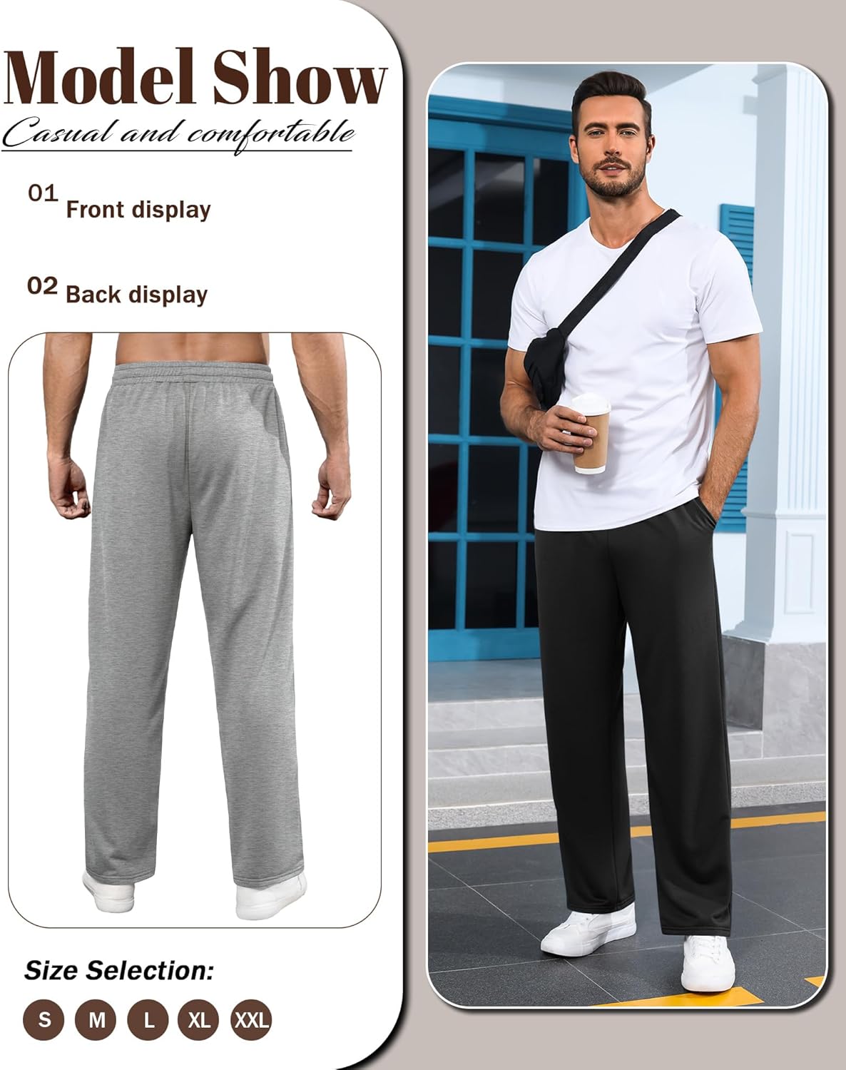 Neer 3 Pack Men's Drawstring Sweatpants Open Bottom Joggers Workout Athletic Tall Lounge Pants Wide Leg with Pockets(Black, Dark Heather Gray, Light Heather Gray,XX-Large) - Image 6