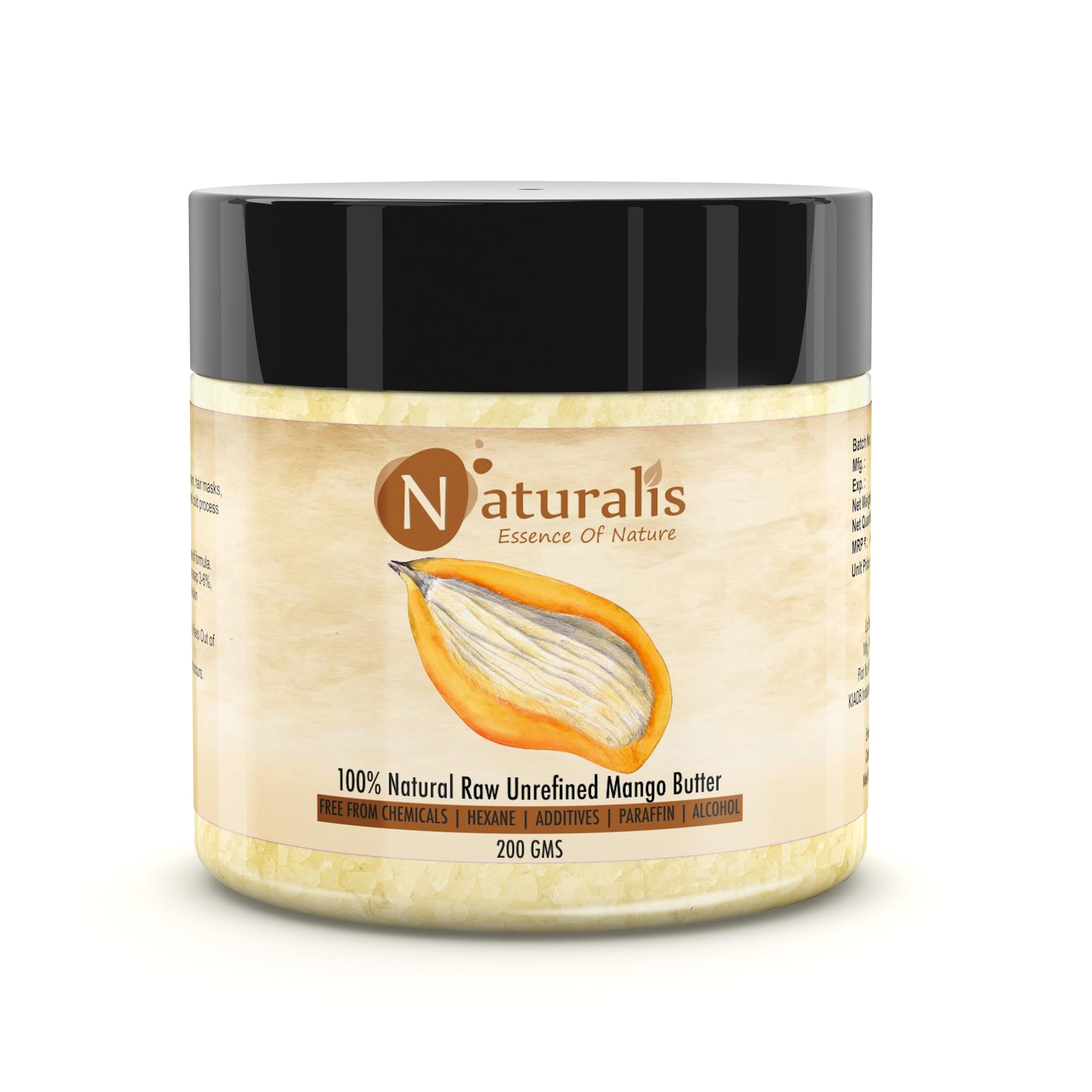 Naturalis Mango Butter | 200gm | Raw, Unprocessed & Unrefined Body Butter | Ingredient for Lip Balm & Lip Cream | Moisturization of Body | Smooth Texture in Skincare Blends