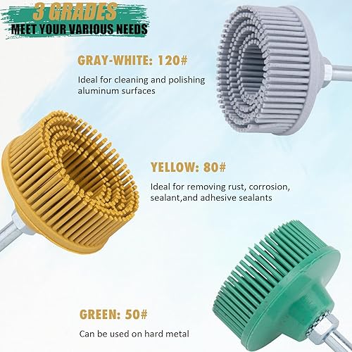 Miniatura 2 de Disco de cerdas abrasivas de grano de cerdas de 2 pulgadas, 6 piezas de disco de cerdas Roloc grado 50 # 80 # 120 # con disco de eliminación de