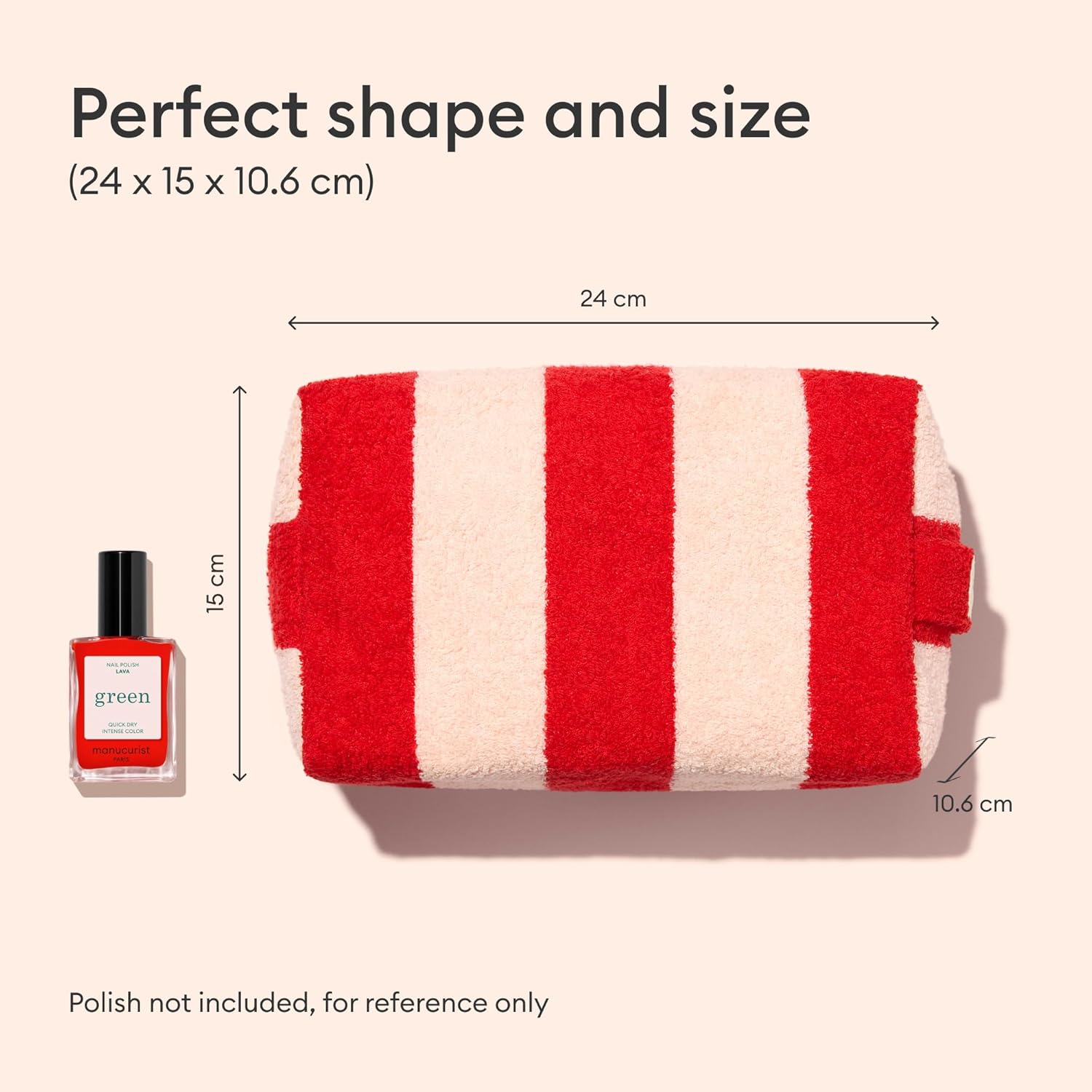 Manucurist Pink and Red Striped Terry Pouch – Women’s Travel Toiletry Bag – Makeup Bag – Vanity Case – 100% Cotton – Practical Handle & Zipper Closure - Travel Essentials - Image 3