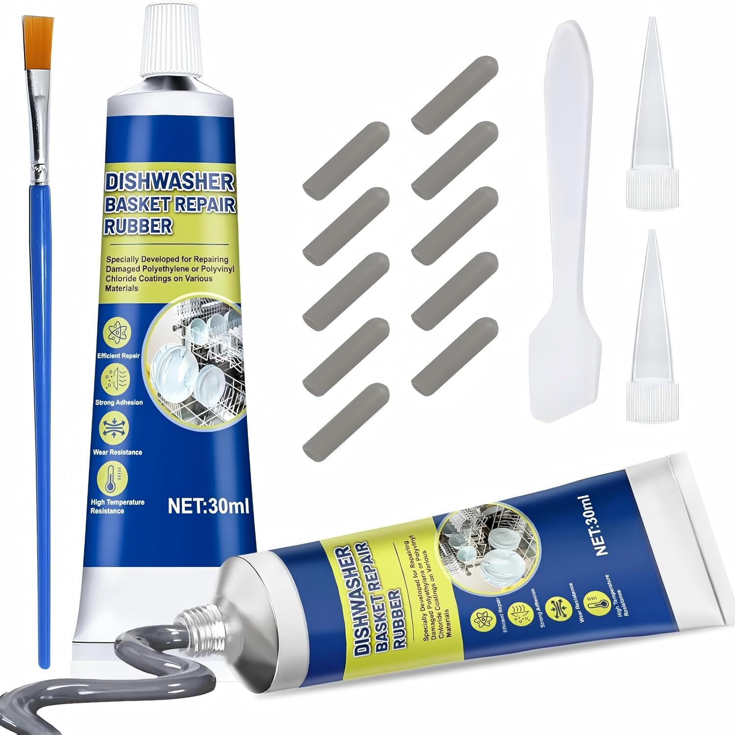 60ML Pintura para Cestas Lavavajillas, Masilla para Plastico, Revestimiento de Reparación de Estante de Lavavajillas, Conformando Caucho, Pintura para Reparar la Rejilla Del lavavajillas, Blanca