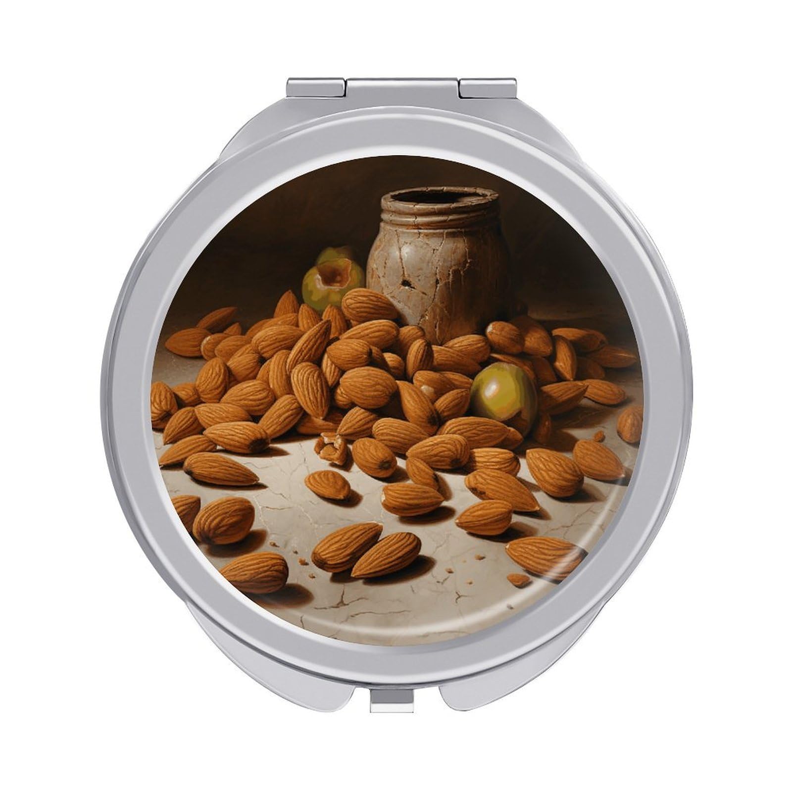 VstaDank Almonds and Jars Compact Mirror for Purses Round Fashion Travel Makeup Mirror 2X /1x Magnifying Double Sides Mini Mirrors Portable Pocket Mirrors for Handbag Purse Women Gift
