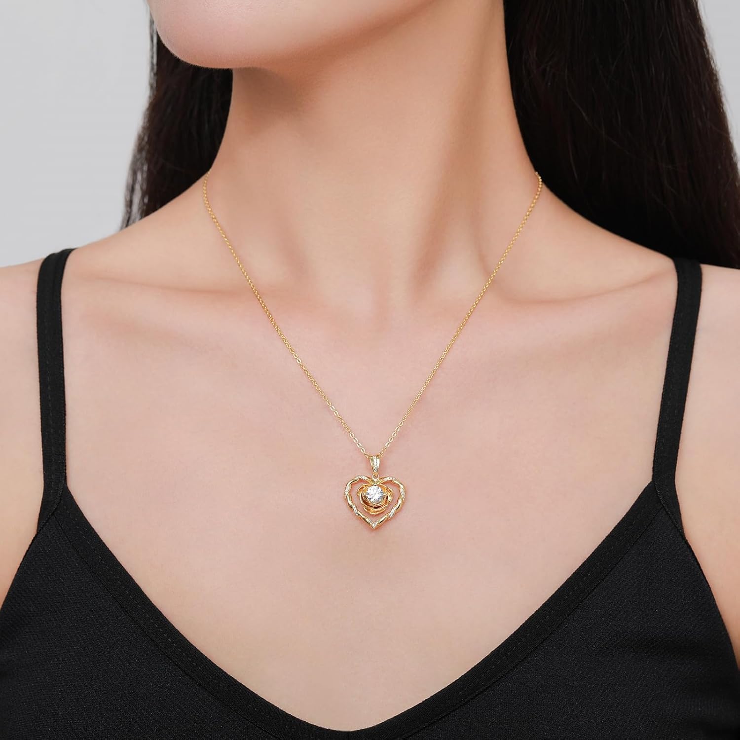 18K Gold Plated over Sterling Silver Rose Heart Necklace Birthday Gifts for Women-Adjustable Chain Jewelry gift for her, Girlfriend, Wife, Mom on Birthday, Anniversary - Image 3