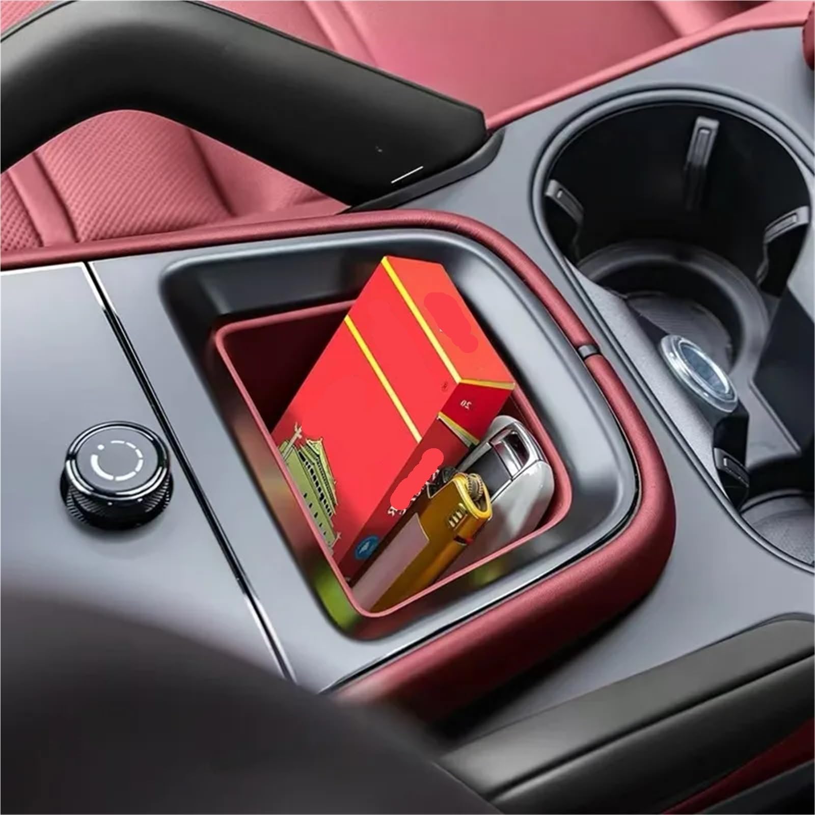 Ochrona Podłokietnika Pokrowiec Osłona ochronna na kubek z silikonową osłoną na konsolę środkową samochodu, pasująca do Porsche, Cayenne 2024 i 2025(Black Charging Pad)
