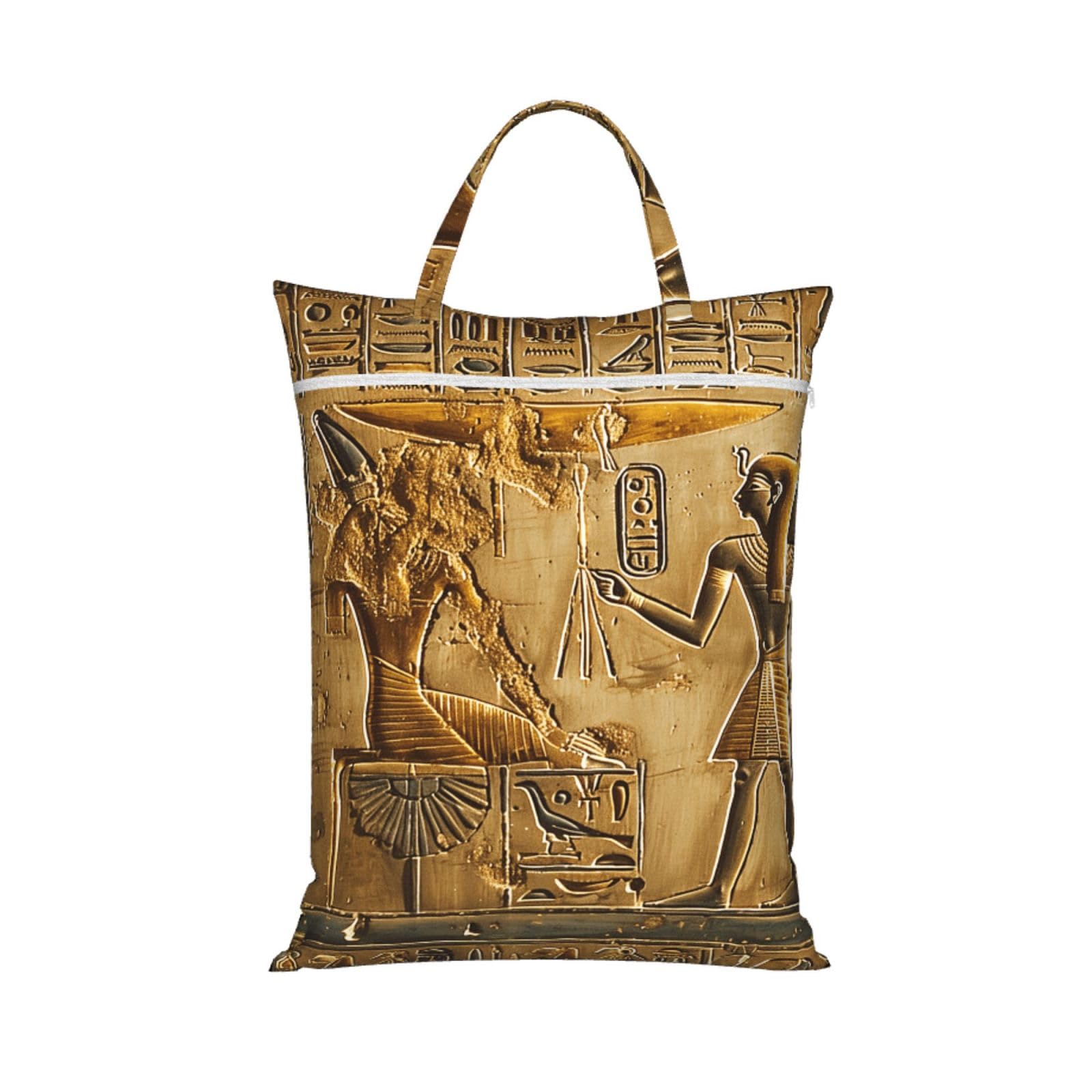 Large Travel Laundry Bags,Egypt Hieroglyphics Print with Handle Foldable Laundry Bag for Holidays Gym Swimming and Family Trips, 1Pcs