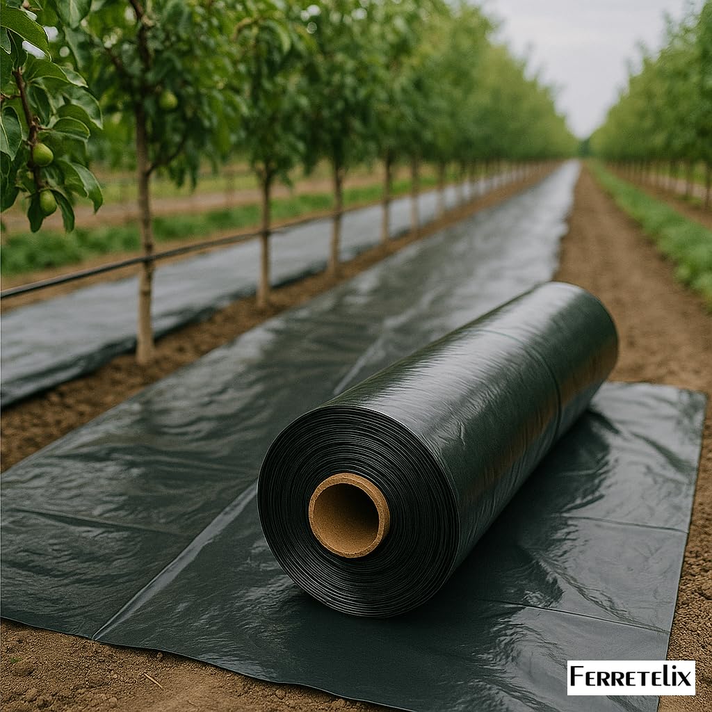 FERRETELIX® Rollo de Plástico Negro Solera para Construcción Agricultura Galga 800-4 mts x 70 mts (280 m²) Plegado a 1,1 mts