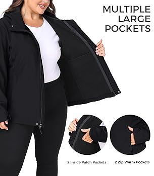 wantdo Women's Black Softshell Jacket Big Fleece Lined