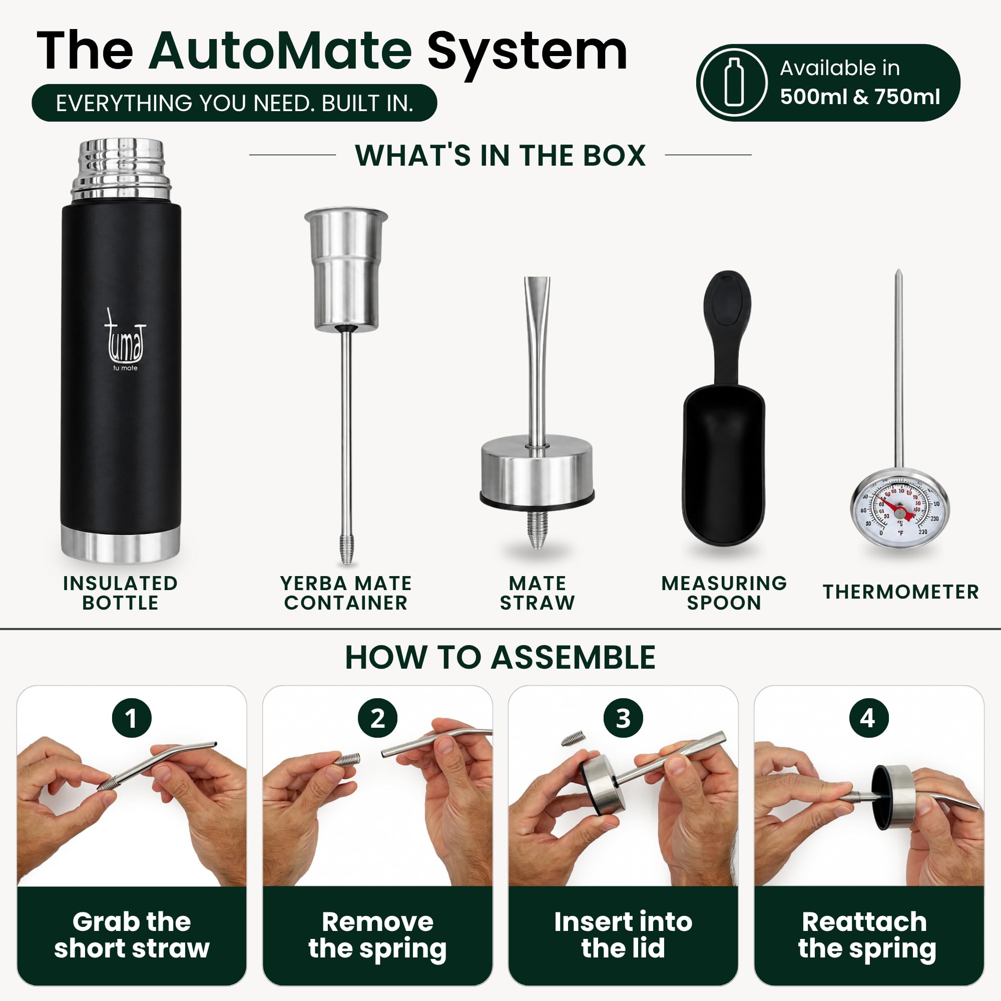 mate Listo Automate Botella aislada Auto Mate | Sistema de autoservicio Fluvion | Regalos | Acero inoxidable de 16.5 onzas líquidas | Kit automático
