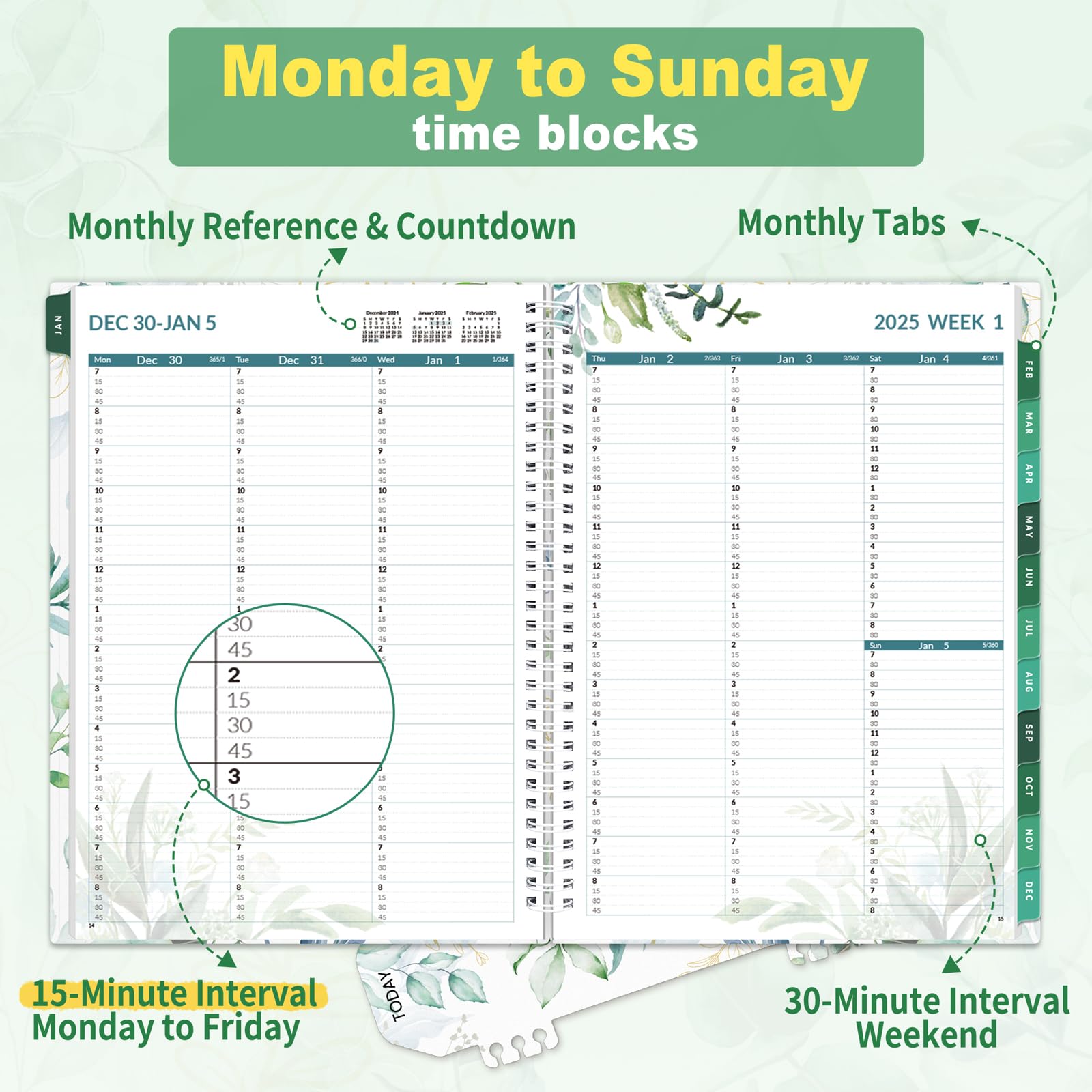 SUNEE 2025 Weekly & Monthly Planner - Quarter-Hourly Appointments, 8.5x11, Lay-Flat Spiral Binding - View #12
